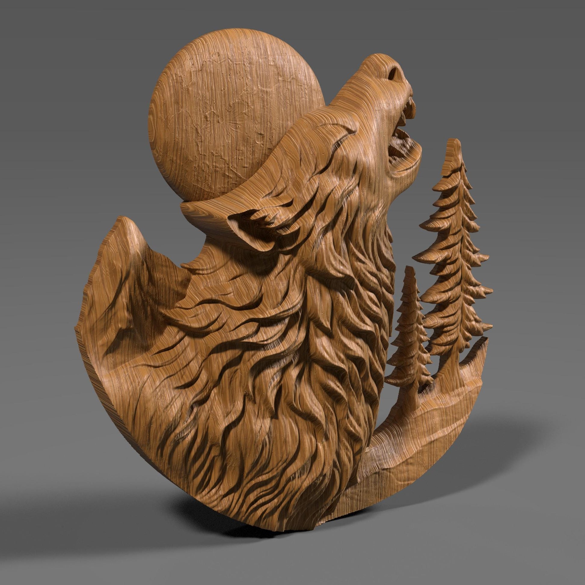 Howling Wolf 3D Relief STL File: CNC Wood Carving, Laser Engraving (Digital Download)