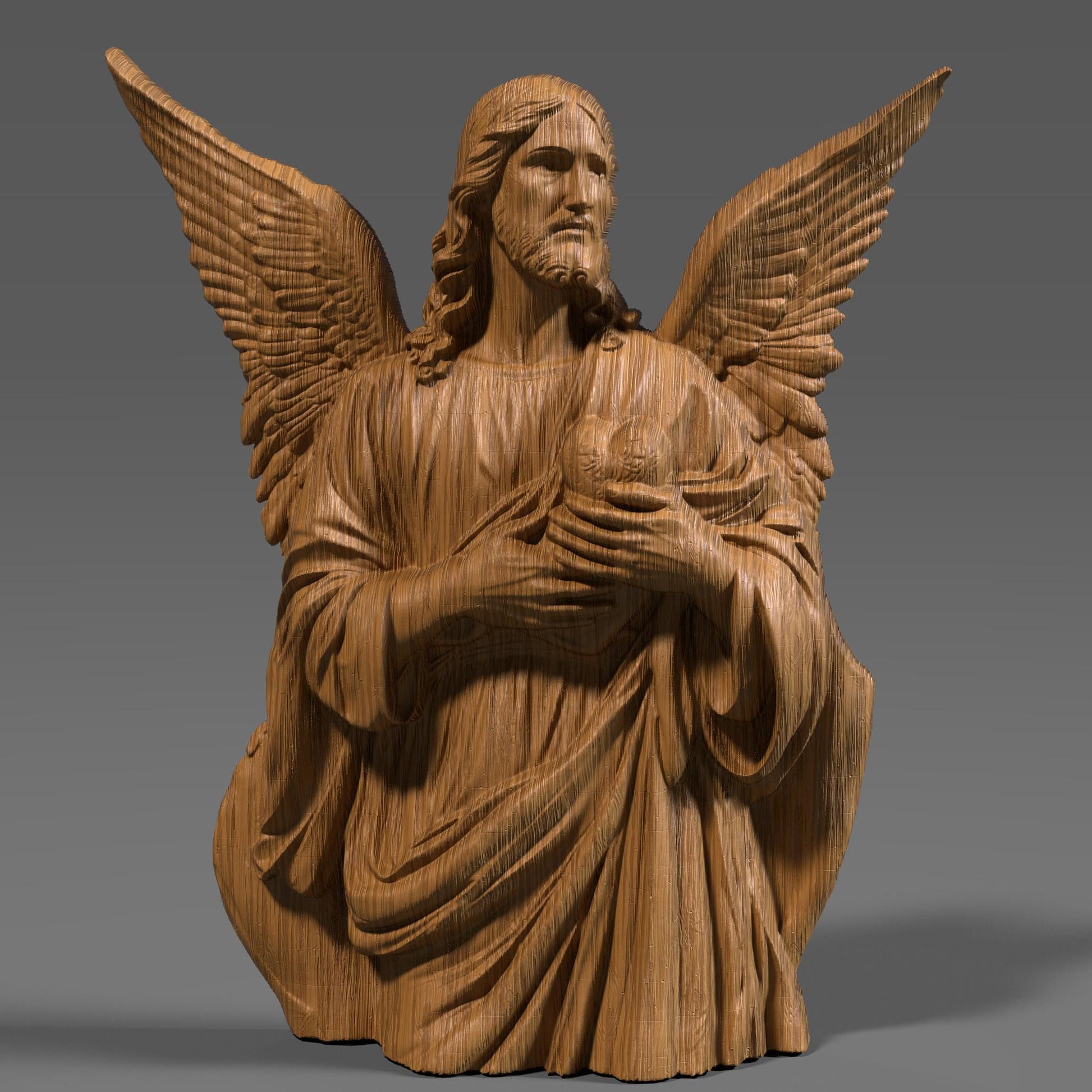 Highly detailed 3D STL relief model of Jesus Christ, designed for CNC wood carving, laser engraving, and 3D printing. This digital download features intricate sculpting with realistic facial details, flowing hair, and a serene expression. The halo behind adds a divine touch, making it ideal for religious decor, Christian gifts, and Easter wall art. Perfect for artisans, woodworkers, and makers creating custom faith-based crafts, wooden sculptures, or church decorations