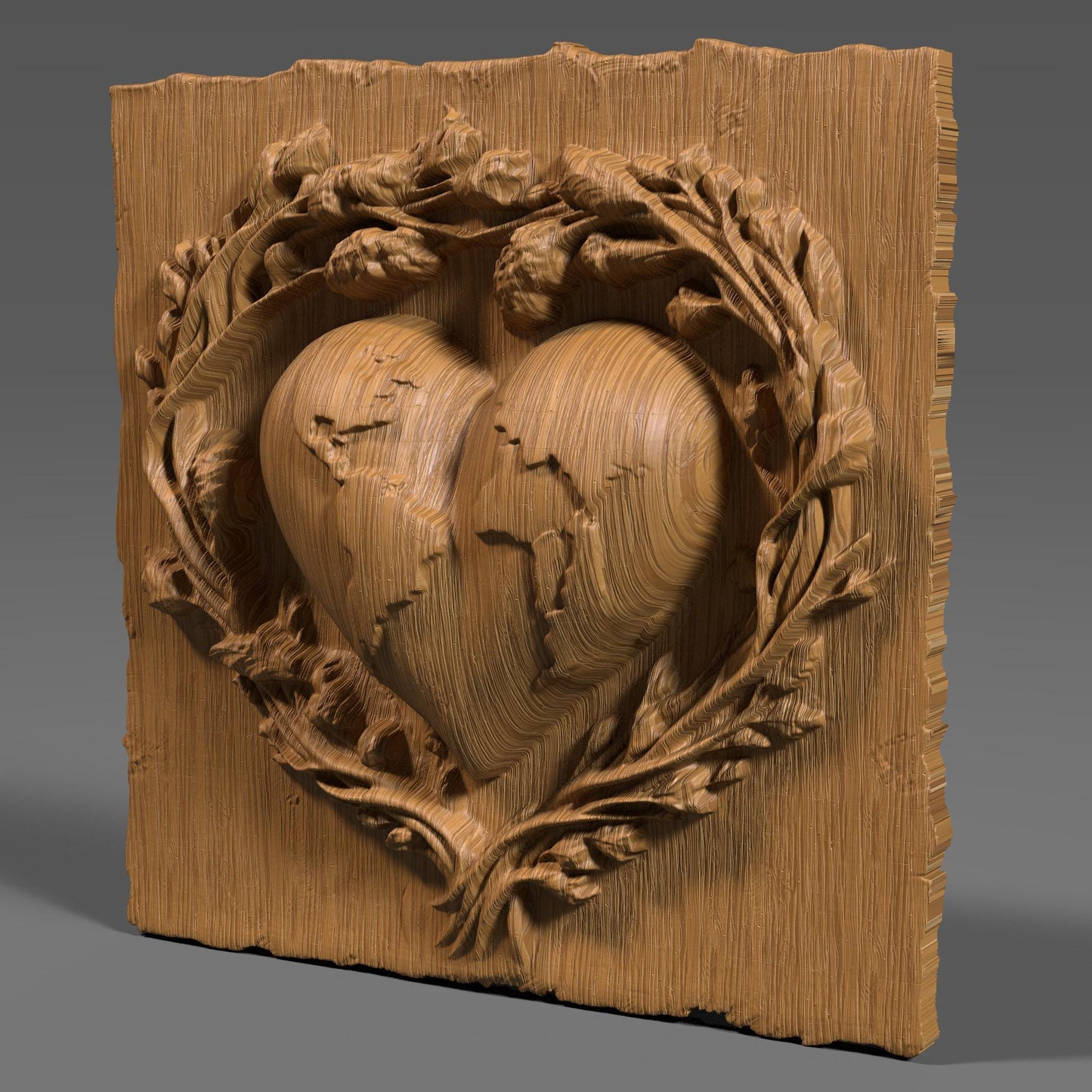 Earth Heart 3D Relief Model: CNC Carving, Laser Engraving (Digital Download)