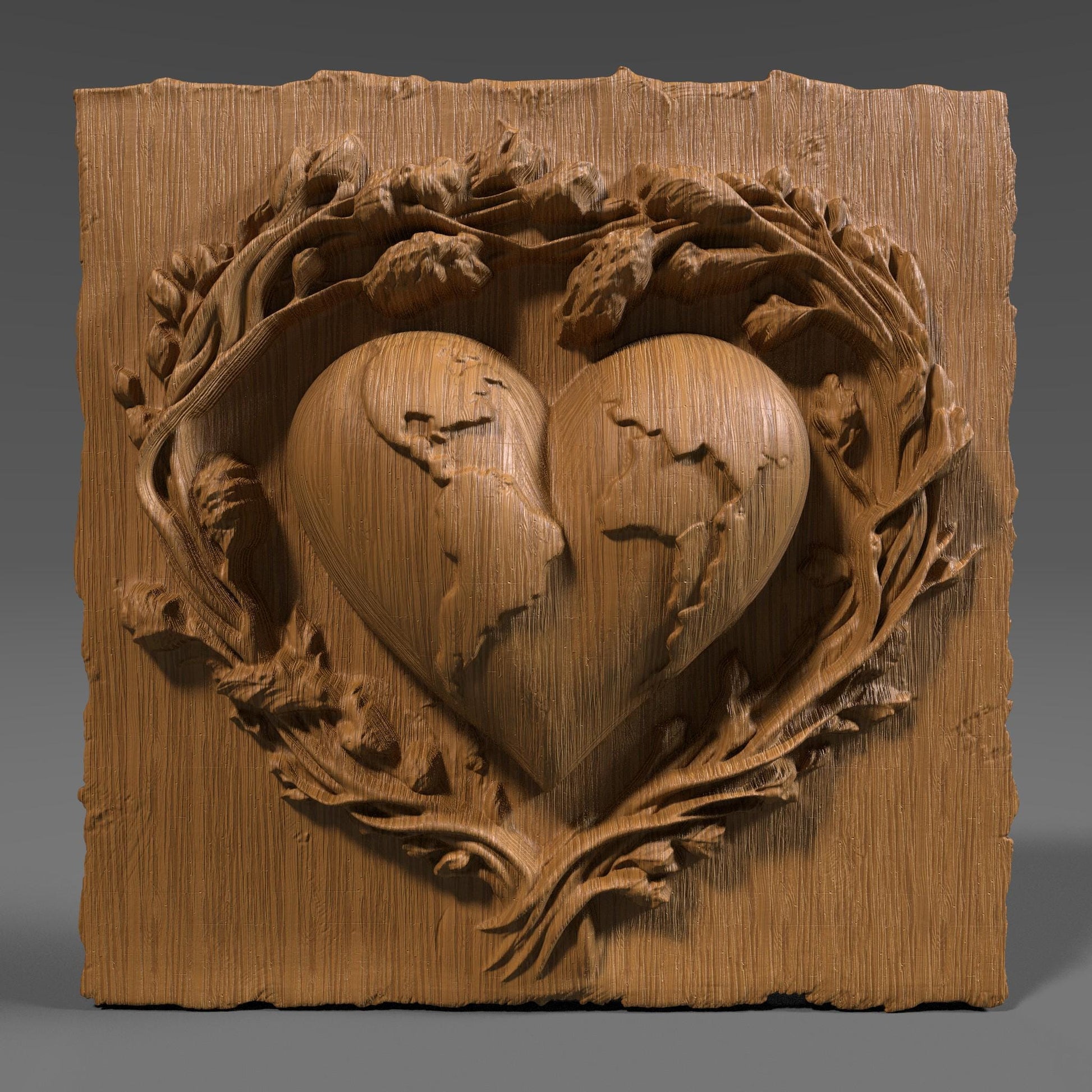 Earth Heart 3D Relief Model: CNC Carving, Laser Engraving (Digital Download)