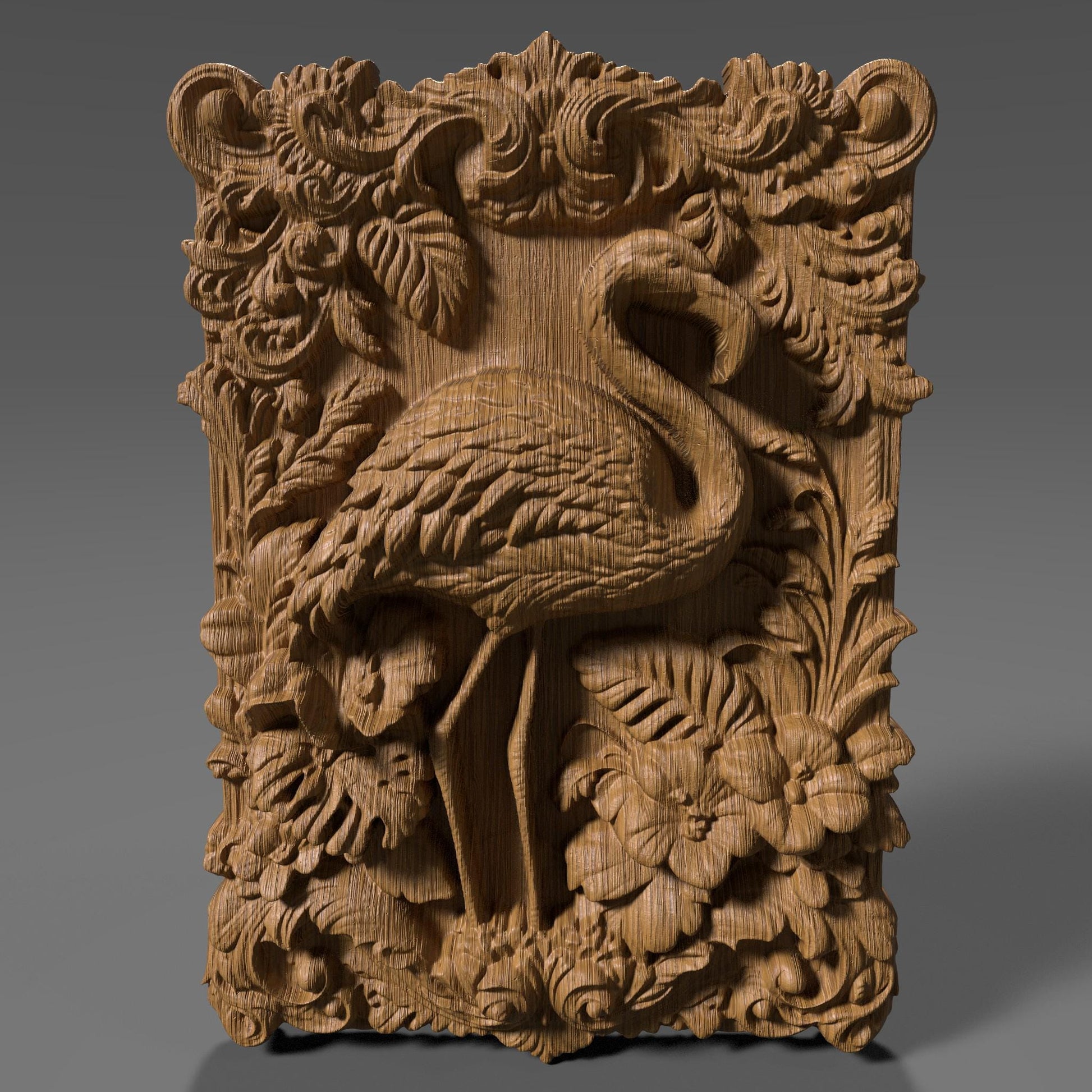 Flamingo 3D Relief STL File: CNC Wood Carving (Digital Download)