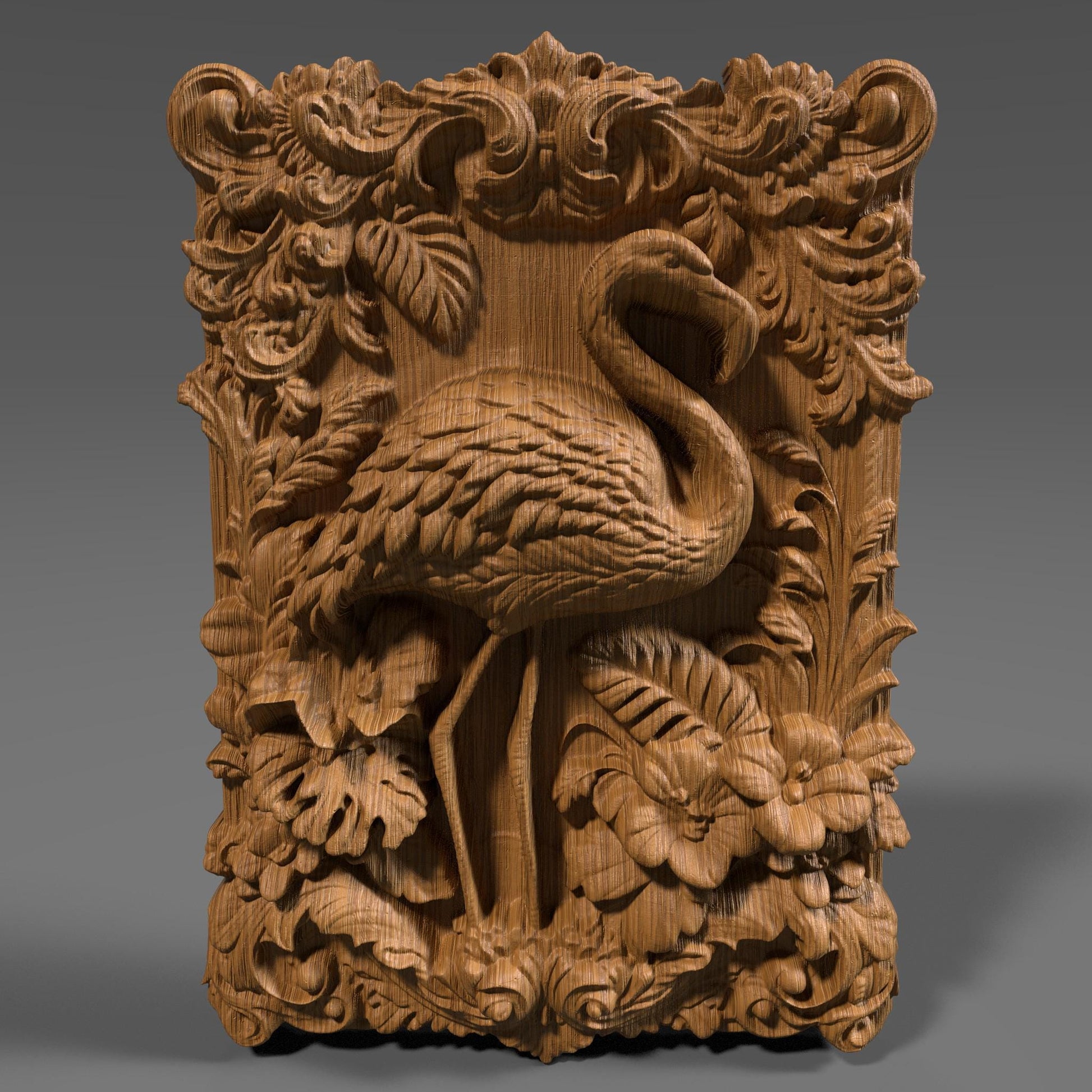 Flamingo 3D Relief STL File: CNC Wood Carving (Digital Download)