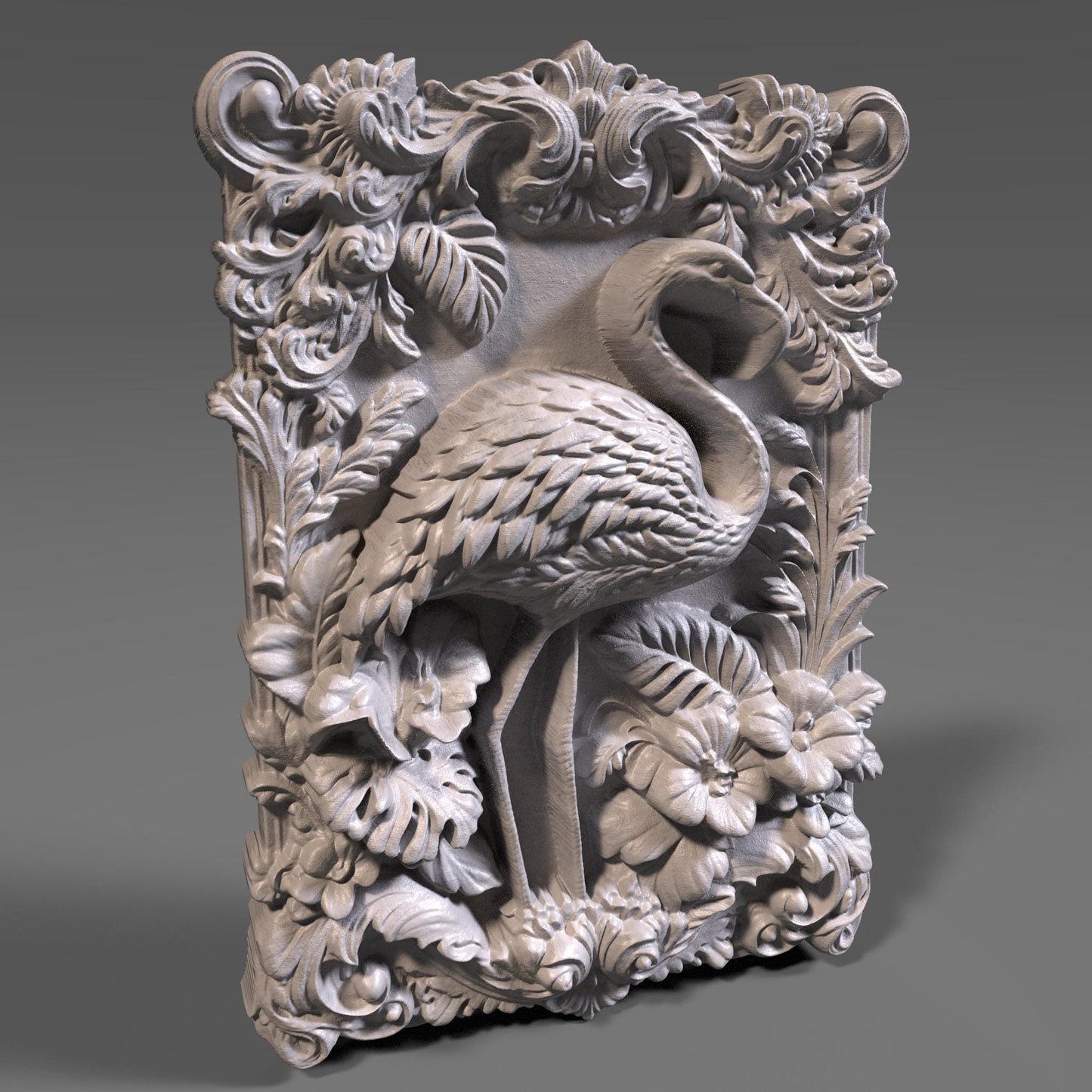 Flamingo 3D Relief STL File: CNC Wood Carving (Digital Download)