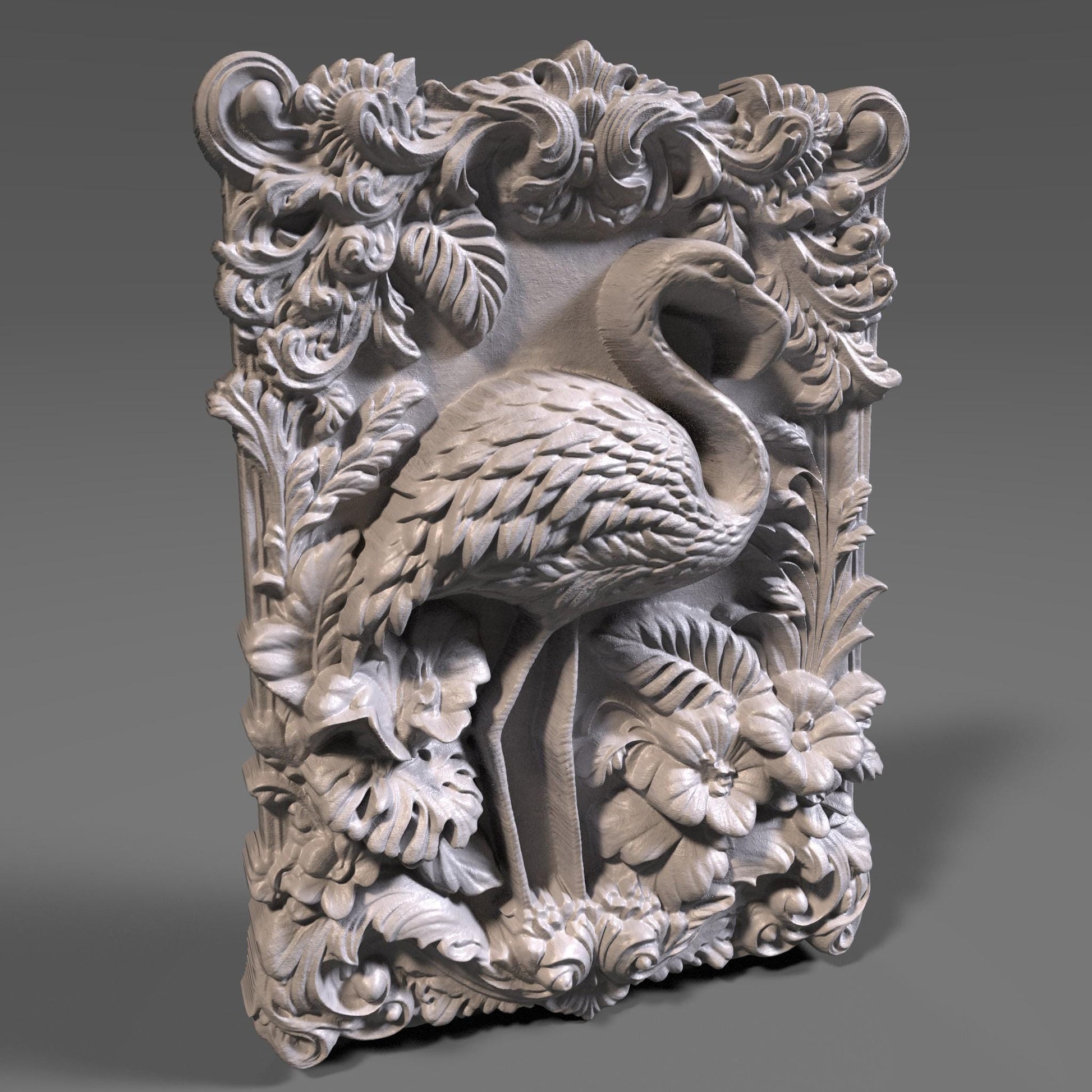 Flamingo 3D Relief STL File: CNC Wood Carving (Digital Download)