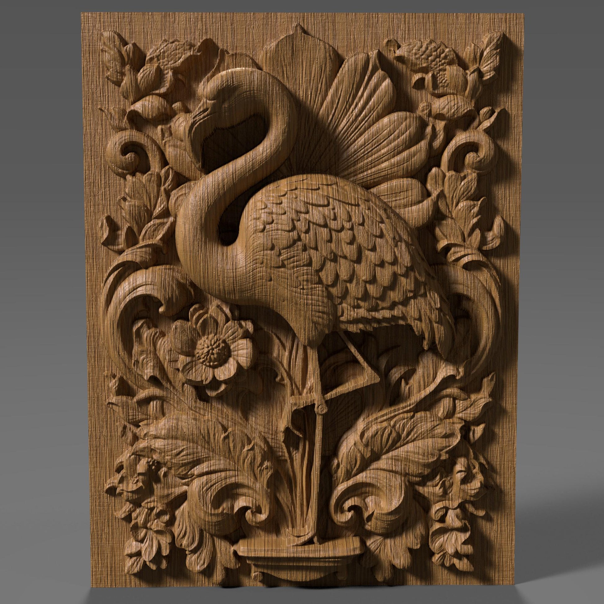 Flamingo 3D Relief: Tropical Bird CNC Carving (STL File)