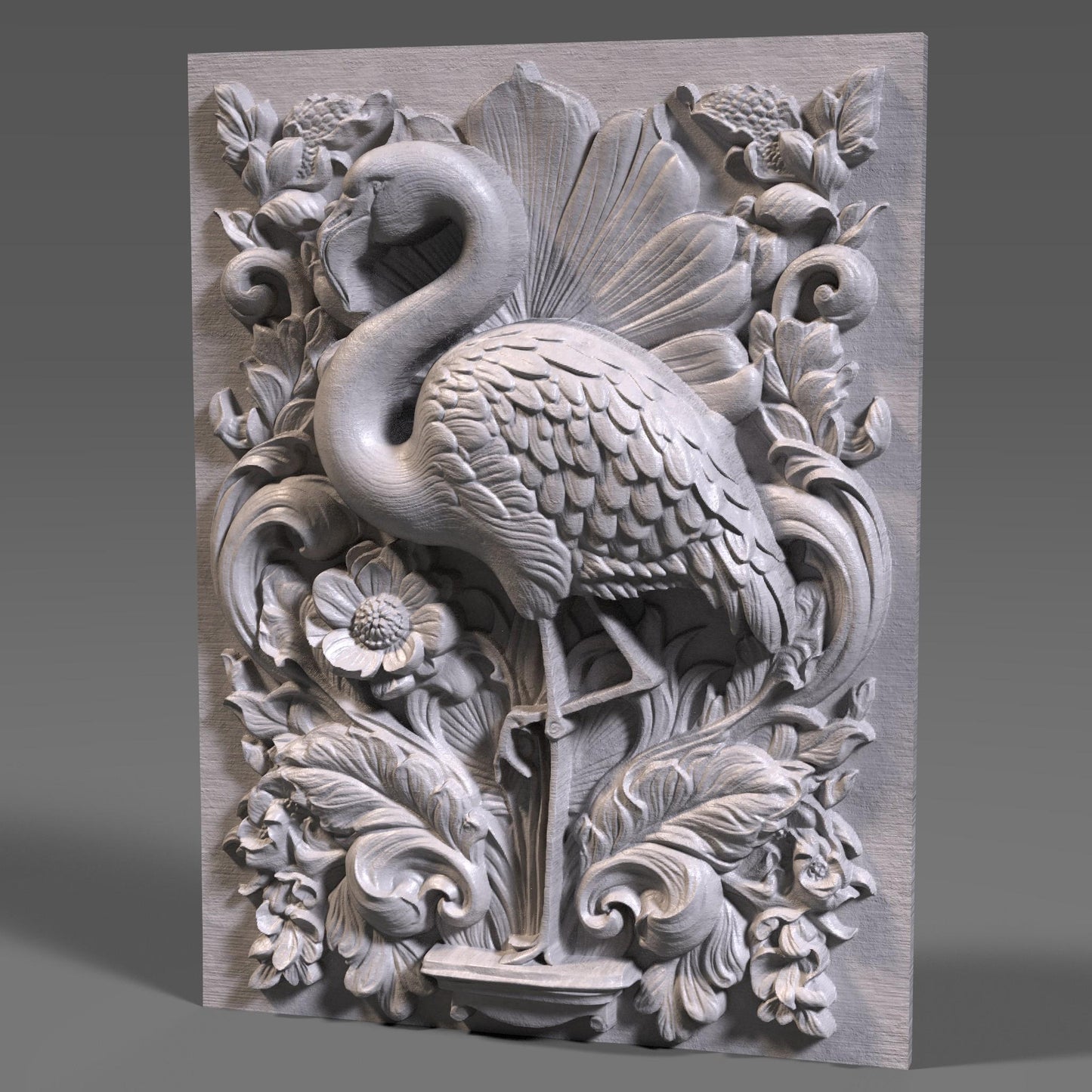 Flamingo 3D Relief: Tropical Bird CNC Carving (STL File)