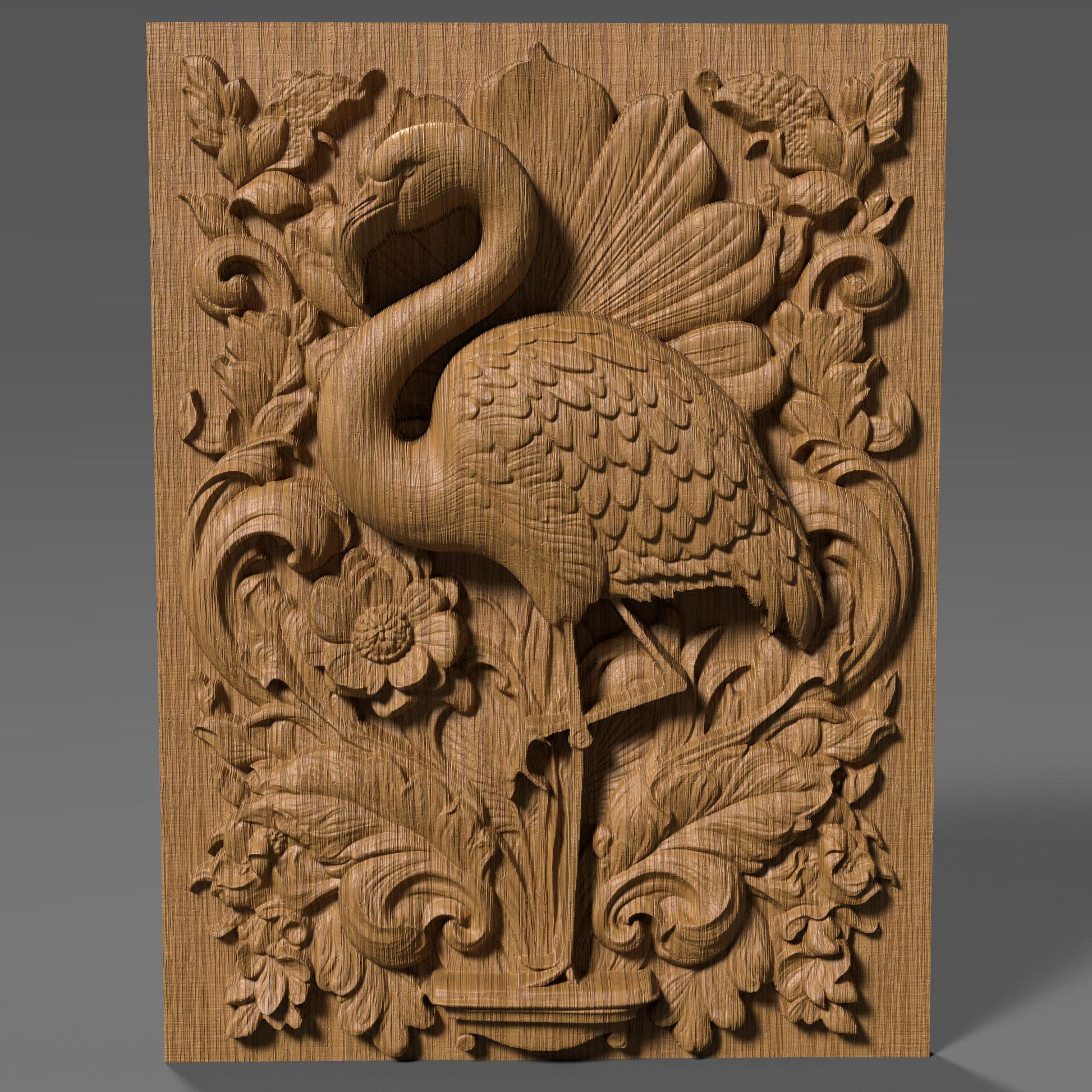 Flamingo 3D Relief: Tropical Bird CNC Carving (STL File)
