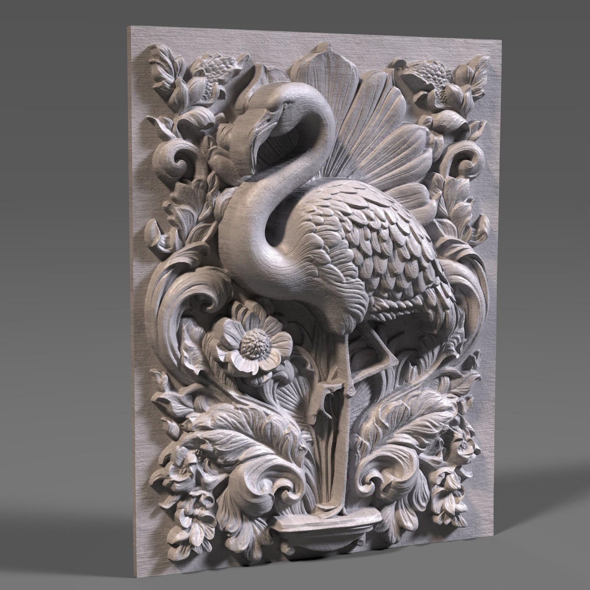 Flamingo 3D Relief: Tropical Bird CNC Carving (STL File)