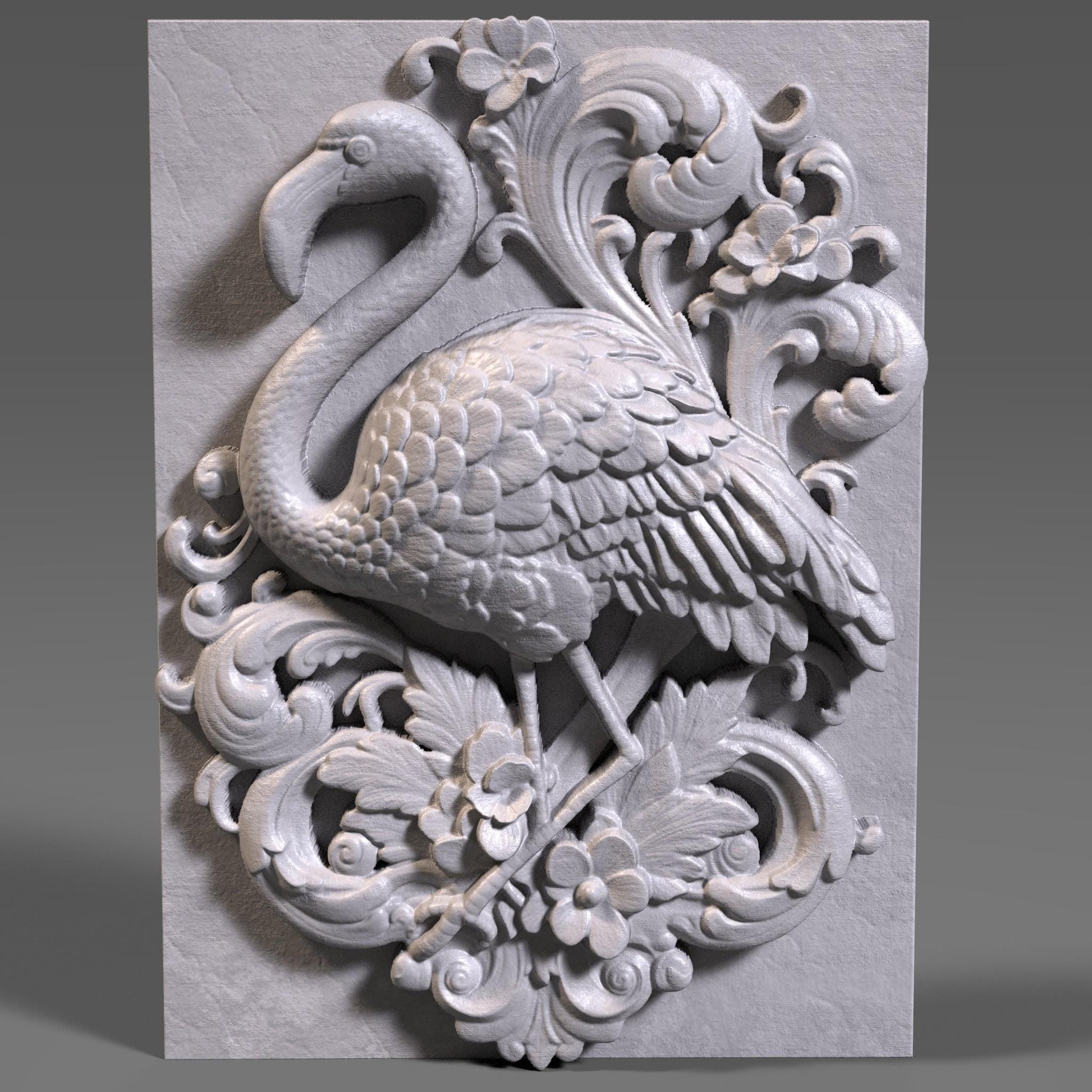 Flamingo 3D Relief: CNC Wood Carving STL File (Digital Download)