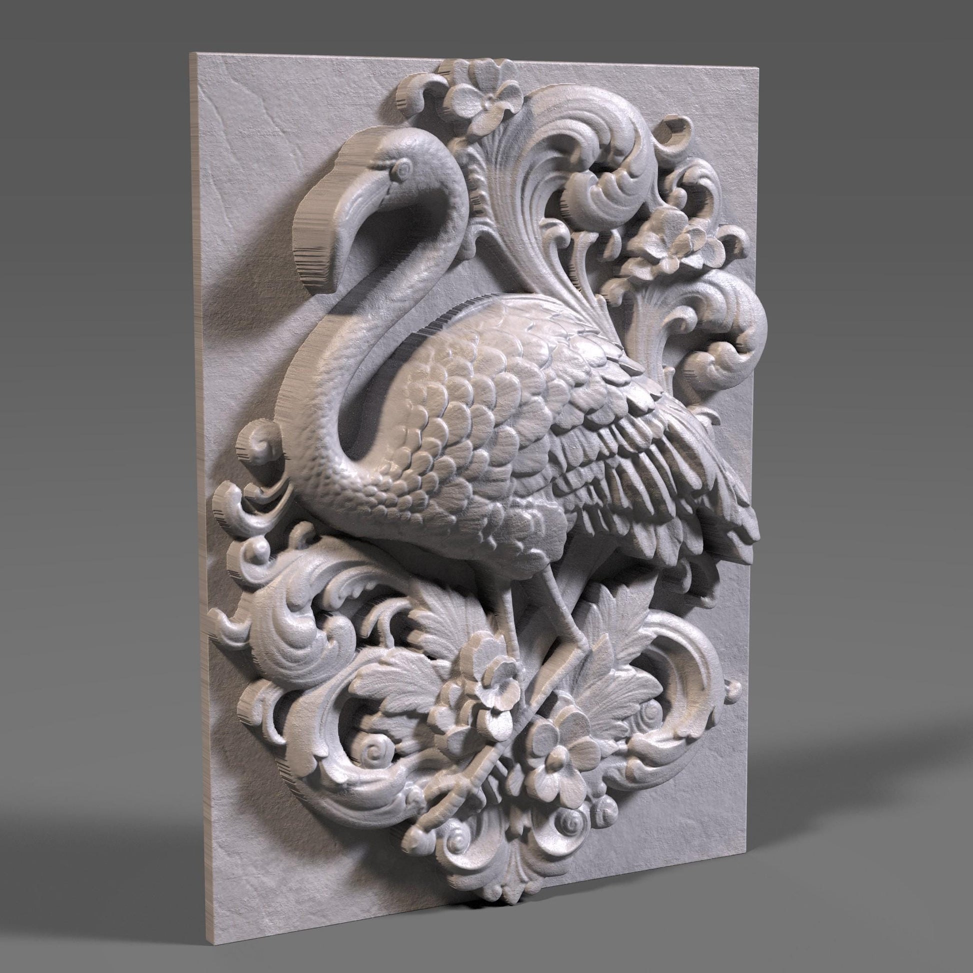 Flamingo 3D Relief: CNC Wood Carving STL File (Digital Download)