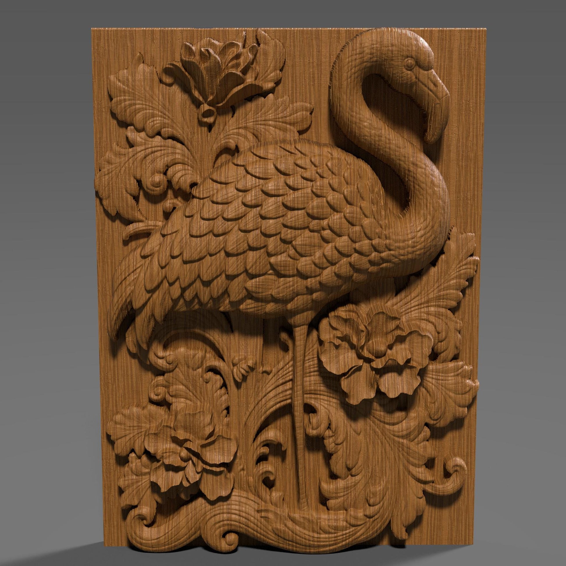 Flamingo 3D Relief: Tropical Bird CNC Carving (Digital Download)