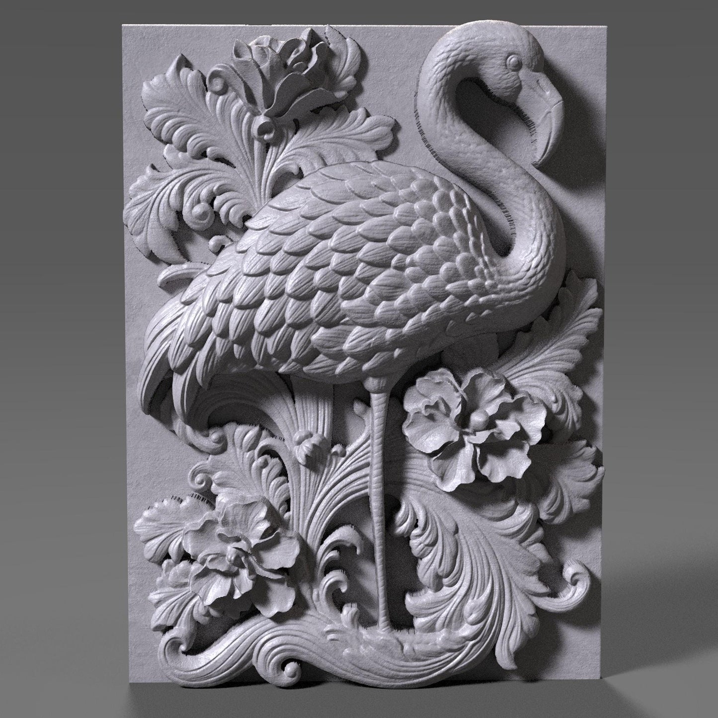 Flamingo 3D Relief: Tropical Bird CNC Carving (Digital Download)