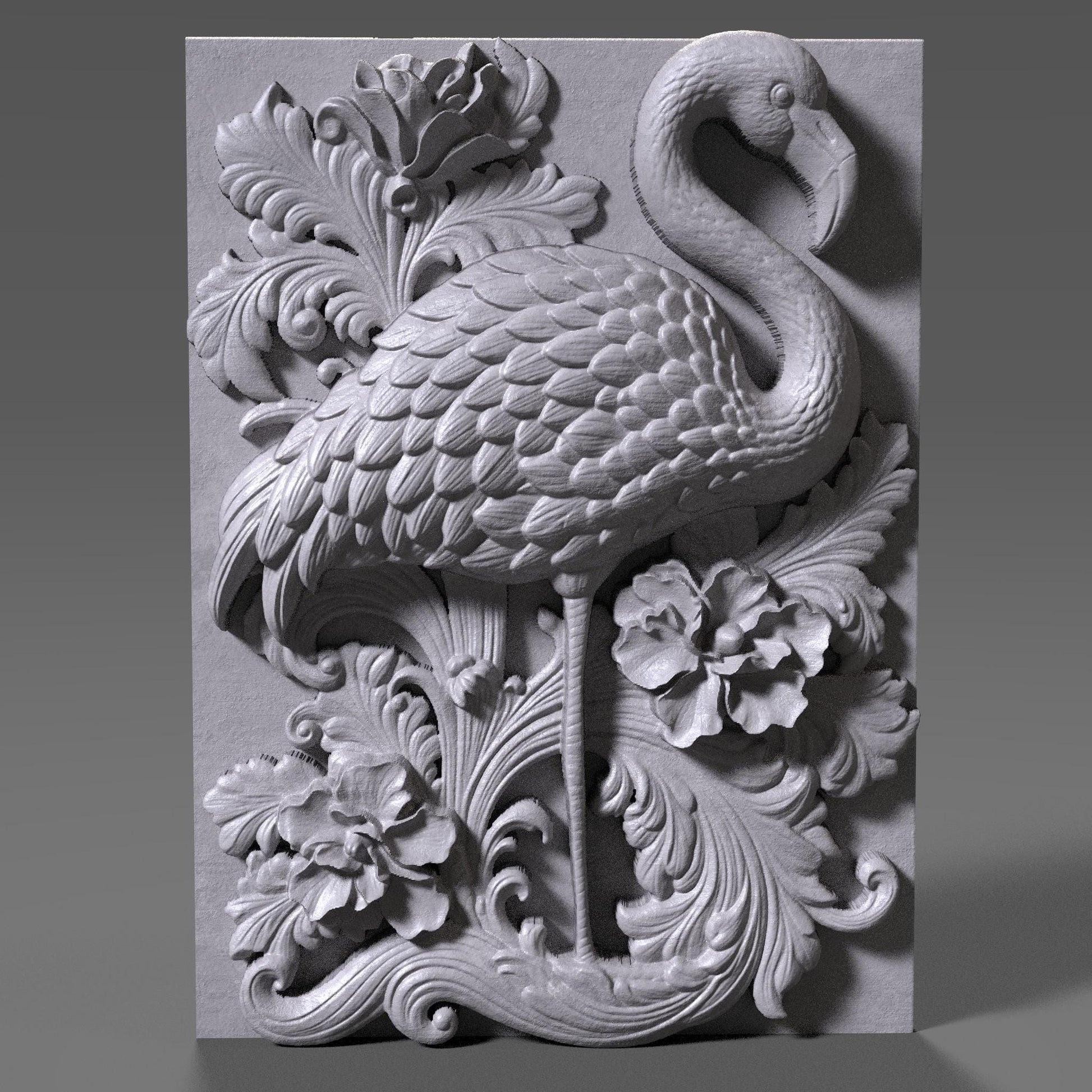 Flamingo 3D Relief: Tropical Bird CNC Carving (Digital Download)