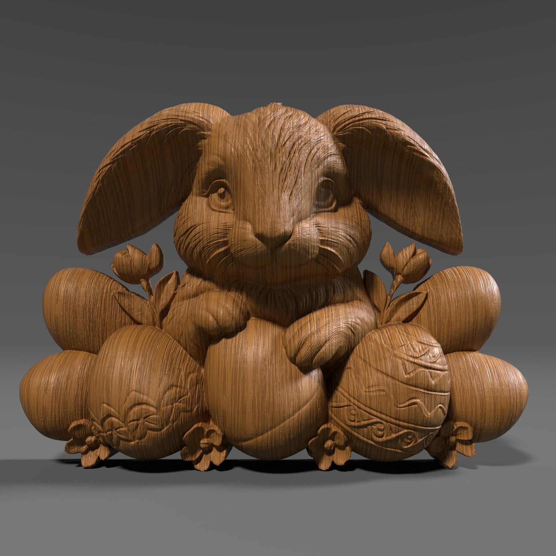 Adorable 3D STL relief of an Easter bunny holding an egg, surrounded by flowers, designed for CNC wood carving, laser engraving, and 3D printing. This high-quality digital download captures the charm of spring with intricate details, making it perfect for festive decor, children's room art, and handmade Easter gifts. Ideal for artisans, woodworkers, and craft makers looking to create unique seasonal wall art, holiday decorations, or whimsical nature-inspired sculptures.