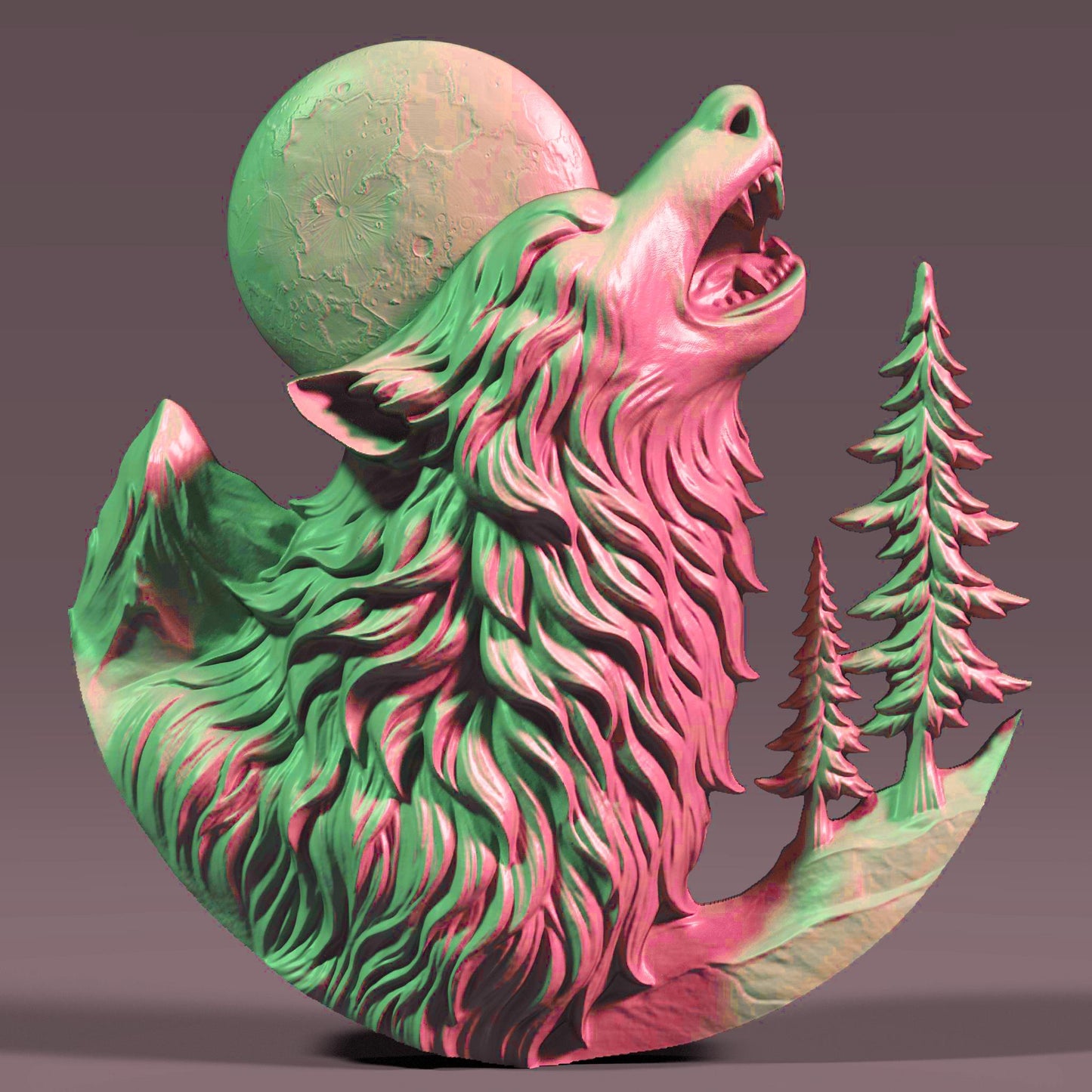 Howling Wolf 3D Relief STL File: CNC Wood Carving, Laser Engraving (Digital Download)