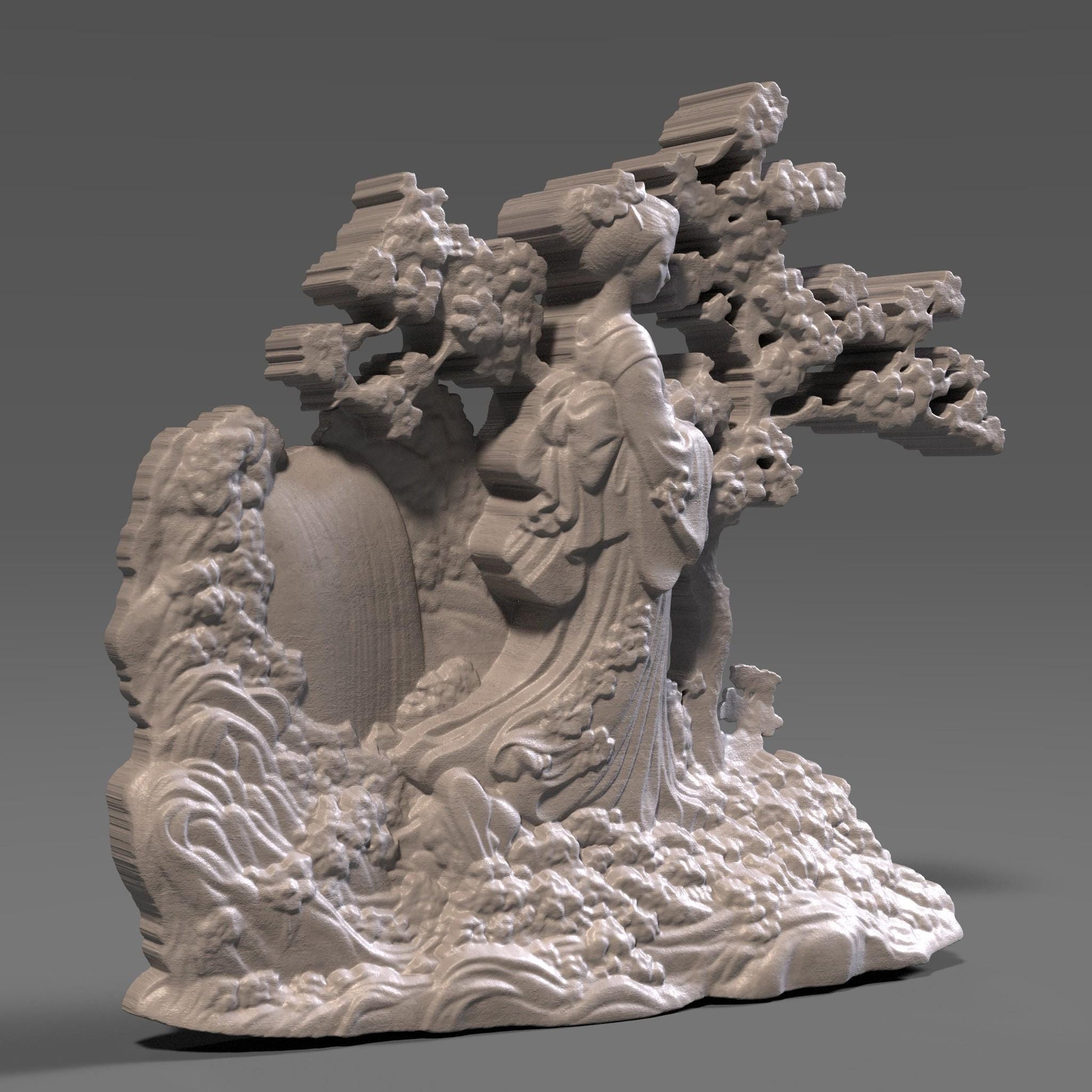 Cherry Blossom Geisha 3D STL: Japanese Wood Carving Art (Digital Download)