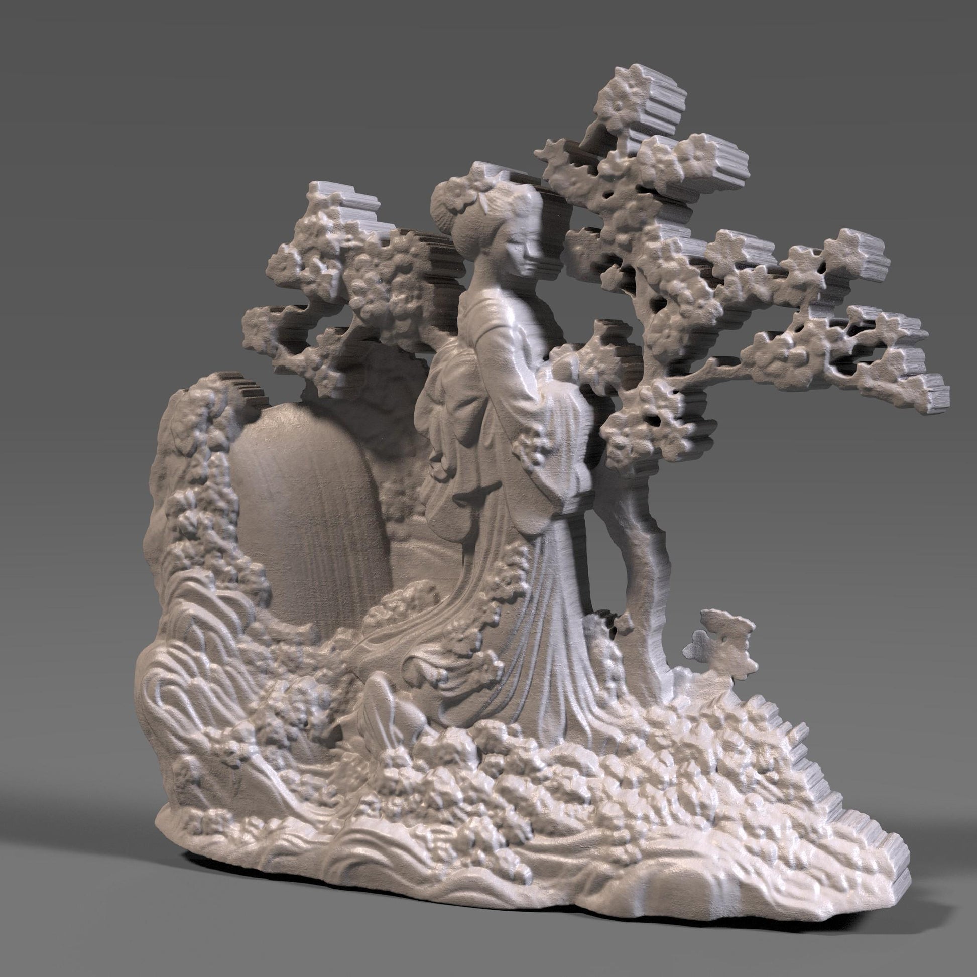 Cherry Blossom Geisha 3D STL: Japanese Wood Carving Art (Digital Download)