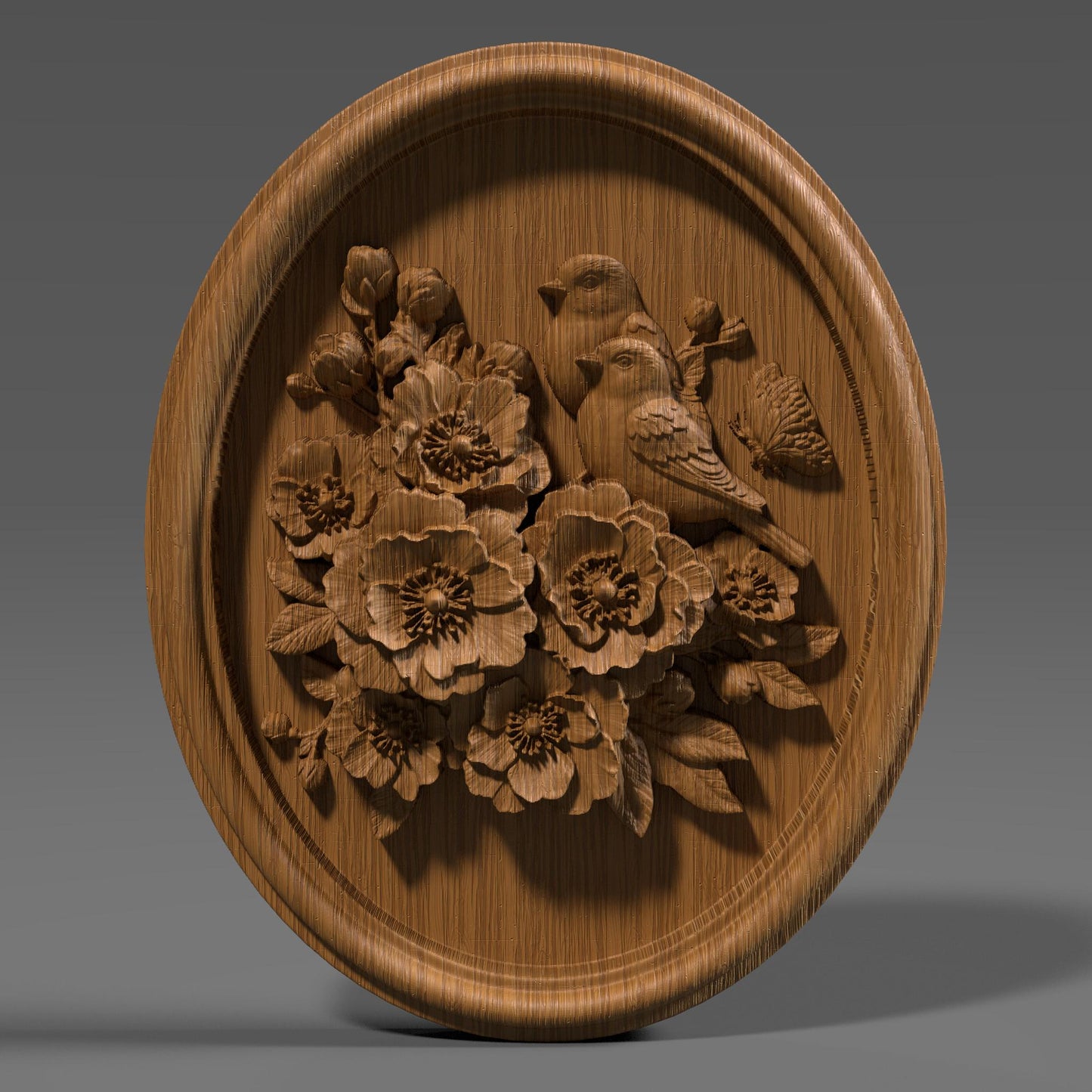 Cherry Blossom Birds 3D STL File: Floral CNC Carving (Digital Download)