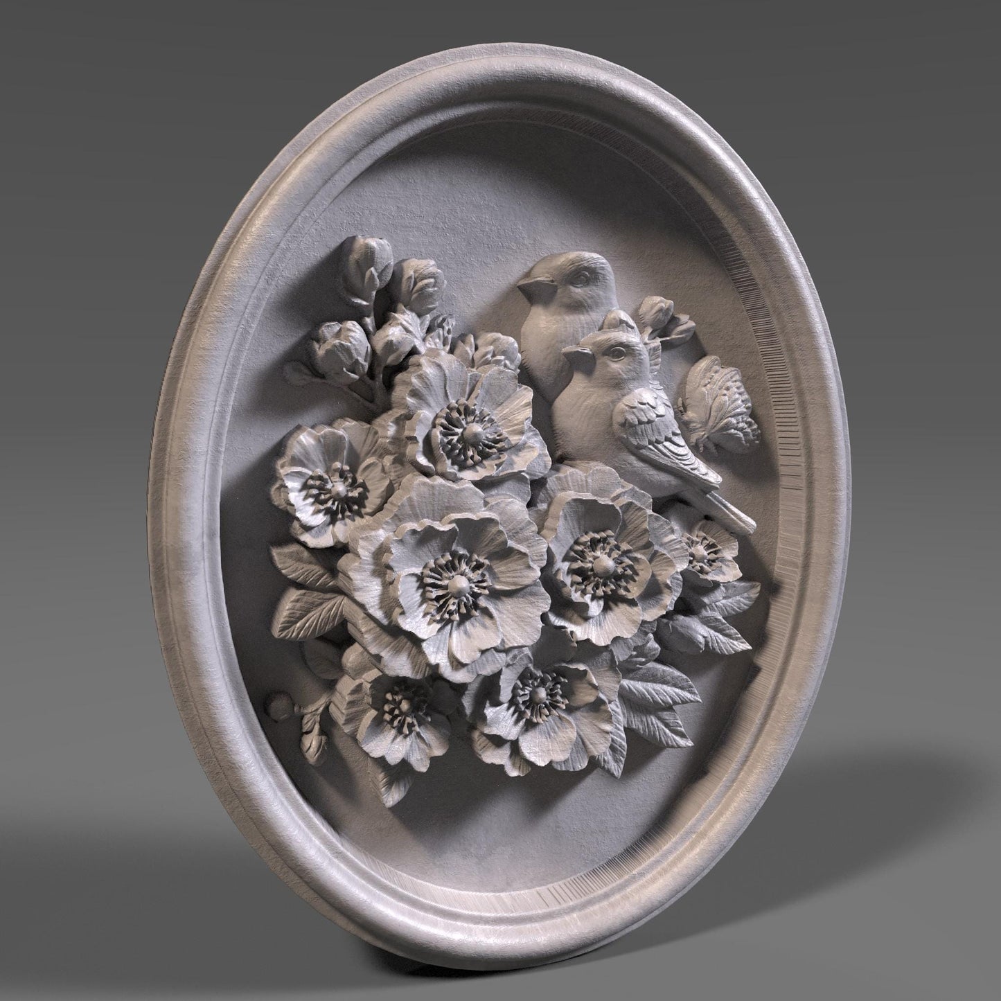 Cherry Blossom Birds 3D STL File: Floral CNC Carving (Digital Download)