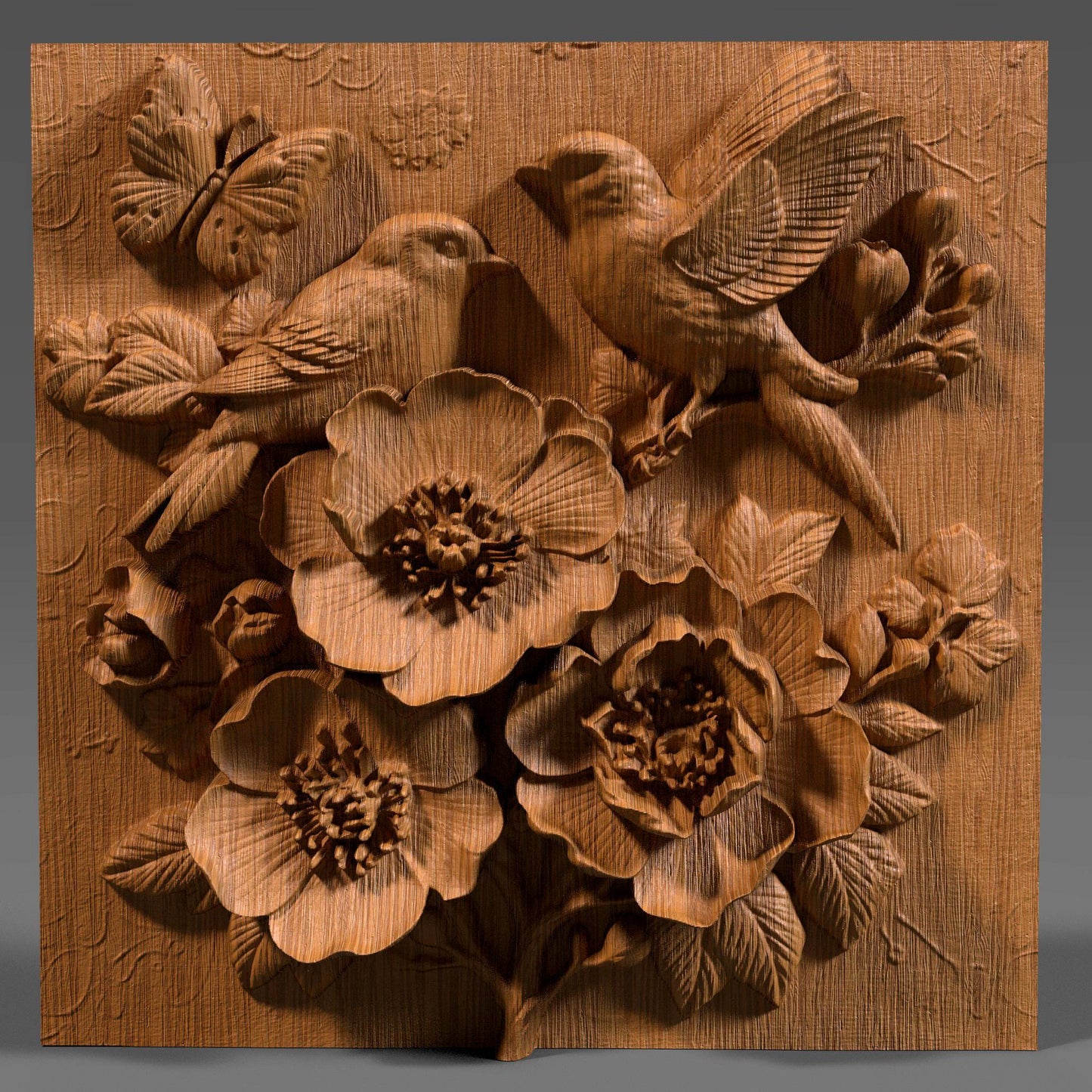 Cherry Blossom Birds 3D Relief STL File: Floral CNC Carving (Digital Download)