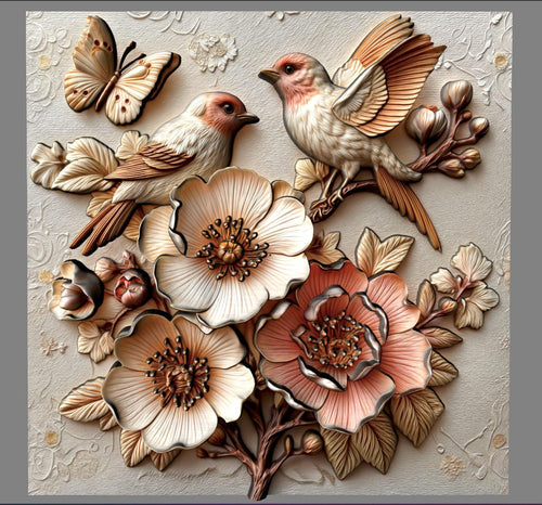 Cherry Blossom Birds 3D Relief STL File: Floral CNC Carving (Digital Download)