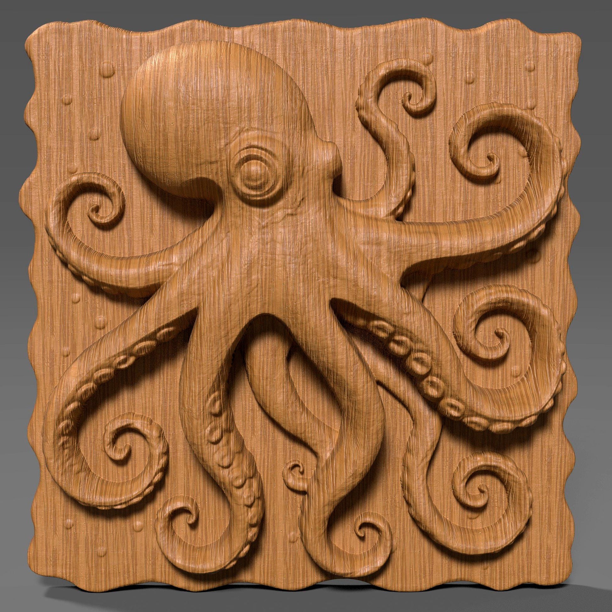 Octopus 3D Relief STL File: CNC Carving, Laser Engraving (Digital Decor File)