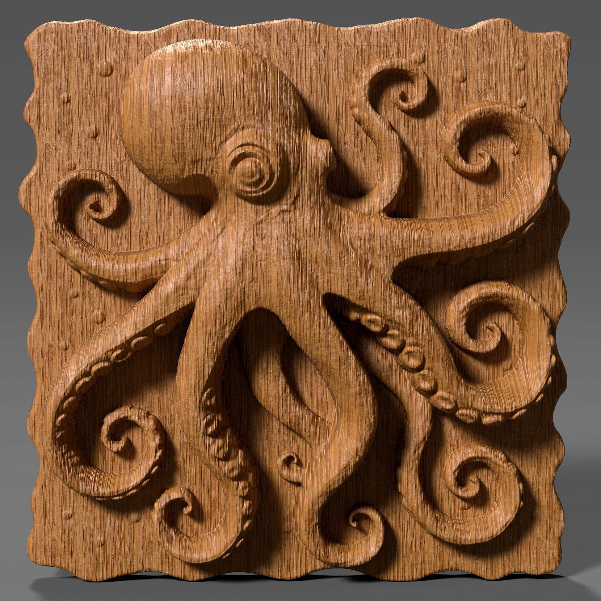 Octopus 3D Relief STL File: CNC Carving, Laser Engraving (Digital Decor File)
