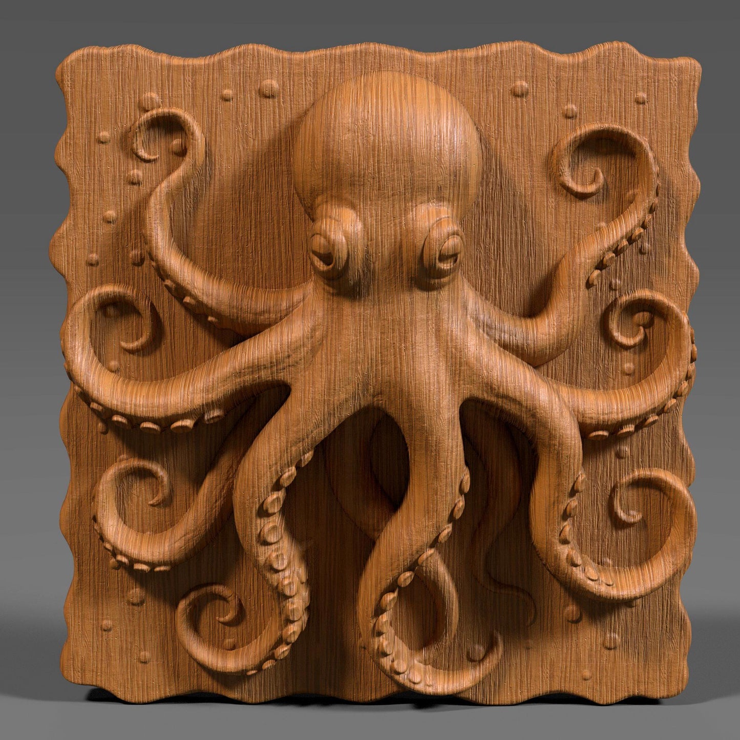 High-detail 3D STL model of an octopus in bas relief, featuring curled tentacles and a textured underwater design. Ideal for 3D printing, CNC wood carving, or laser engraving. Perfect for marine-themed wall art, nautical gifts, or ocean-inspired decor. This digital file is suitable for use with wood, acrylic, resin, and other engravable materials. Download and craft ocean life into your next project.