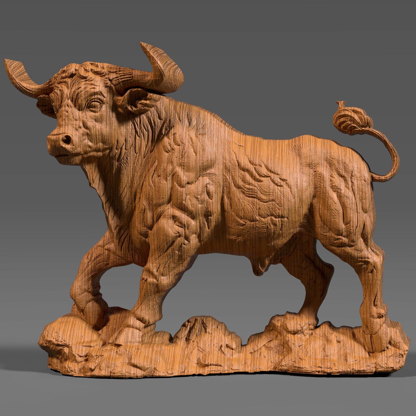Highly detailed 3D STL bas relief of a powerful Taurus bull in a dynamic charging pose, designed for CNC carving, 3D printing, and laser engraving. The muscular form, textured surface, and strong stance make it ideal for Zodiac-themed wall decor, astrology gifts, or strength-inspired sculptures. Suitable for digital download and use with wood, resin, stone, or acrylic materials.