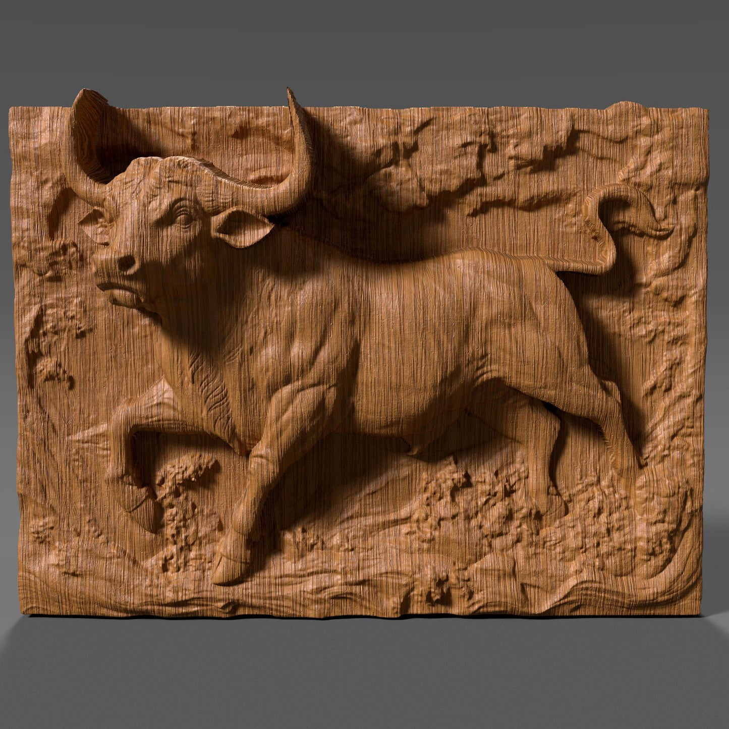 Highly detailed 3D STL bas relief of a powerful Taurus bull in a dynamic charging pose, designed for CNC carving, 3D printing, and laser engraving. The muscular form, textured surface, and strong stance make it ideal for Zodiac-themed wall decor, astrology gifts, or strength-inspired sculptures. Suitable for digital download and use with wood, resin, stone, or acrylic materials.