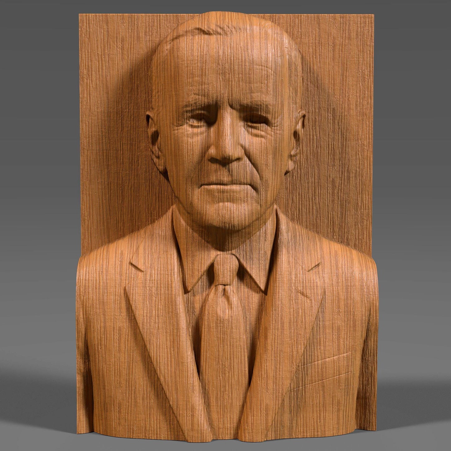 3D STL bas relief of President Joe Biden in a suit and tie, captured with realistic expression and detail. Designed for CNC carving, laser engraving, and 3D printing, this portrait sculpture is ideal for political collectors, patriotic displays, and educational or historical wall art. Works with wood, resin, stone, and acrylic surfaces.