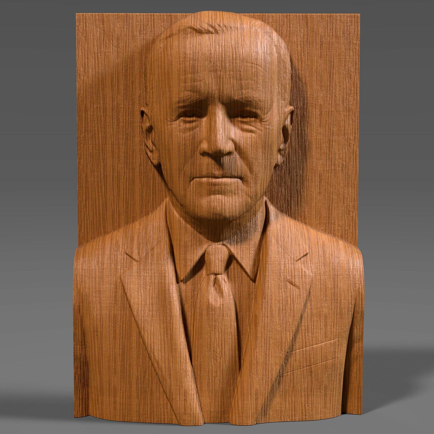 3D STL bas relief of President Joe Biden in a suit and tie, captured with realistic expression and detail. Designed for CNC carving, laser engraving, and 3D printing, this portrait sculpture is ideal for political collectors, patriotic displays, and educational or historical wall art. Works with wood, resin, stone, and acrylic surfaces.