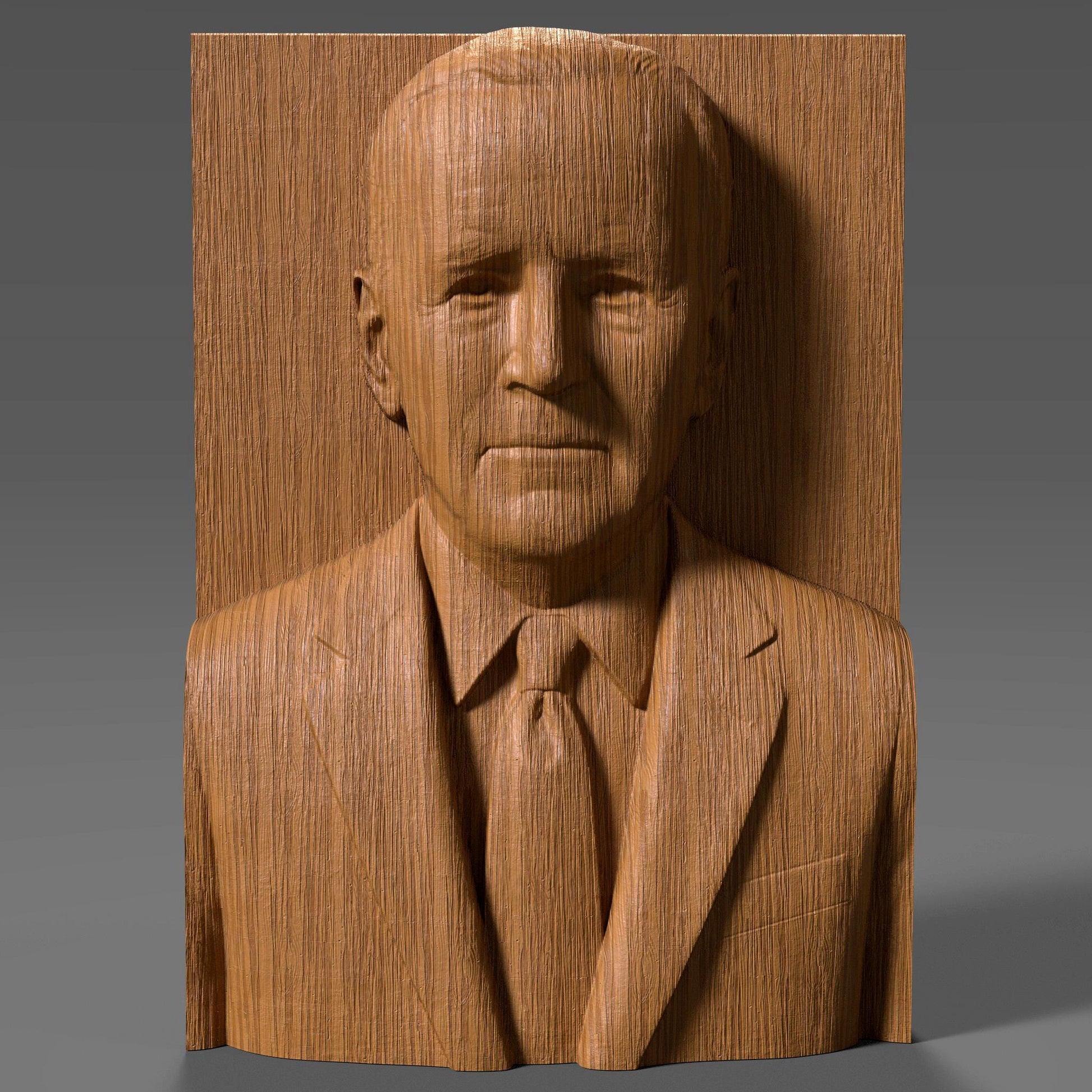3D STL bas relief of President Joe Biden in a suit and tie, captured with realistic expression and detail. Designed for CNC carving, laser engraving, and 3D printing, this portrait sculpture is ideal for political collectors, patriotic displays, and educational or historical wall art. Works with wood, resin, stone, and acrylic surfaces.