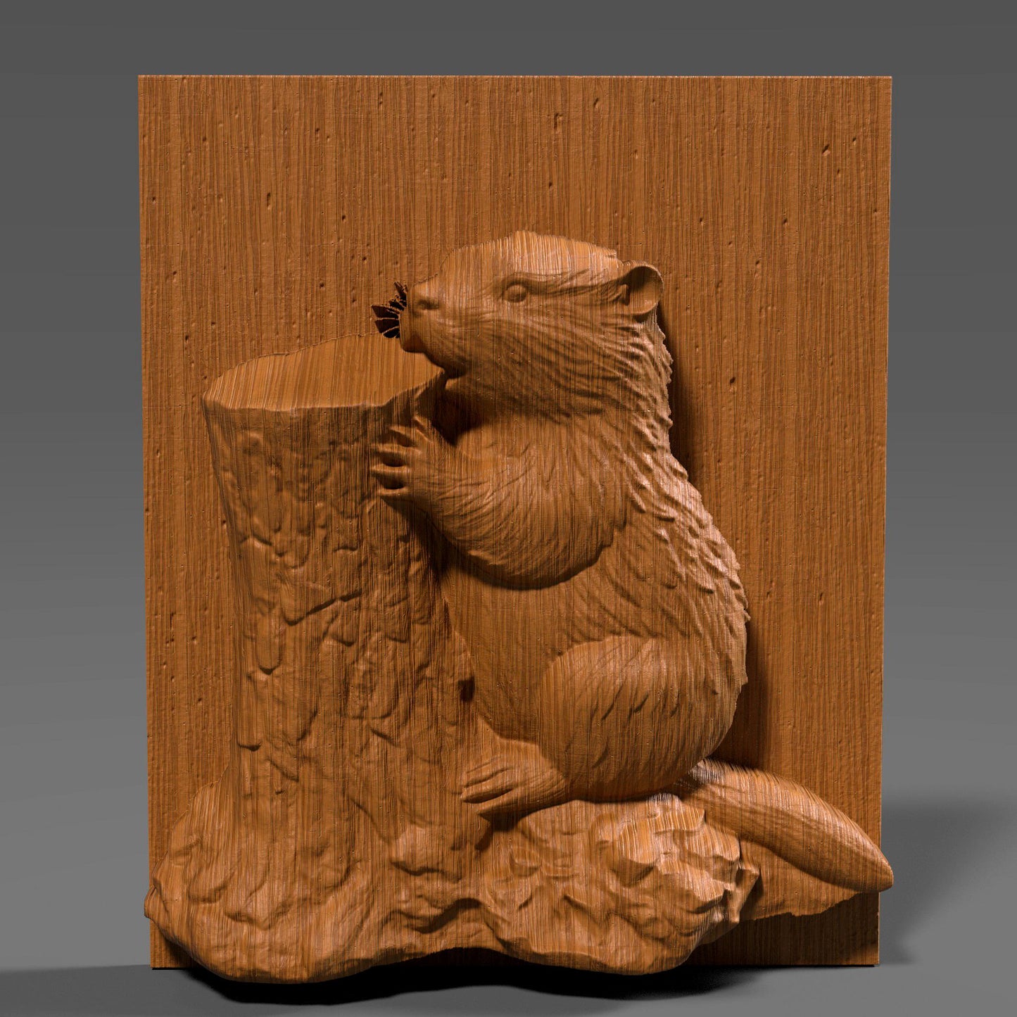 3D STL bas relief of a Canadian beaver chewing on a tree stump, designed for CNC carving, 3D printing, and laser engraving. As the national animal of Canada, the beaver is a proud symbol of resilience and heritage. Ideal for rustic wall art, patriotic gifts, and wildlife-themed decor. Suitable for wood, resin, or stone projects.