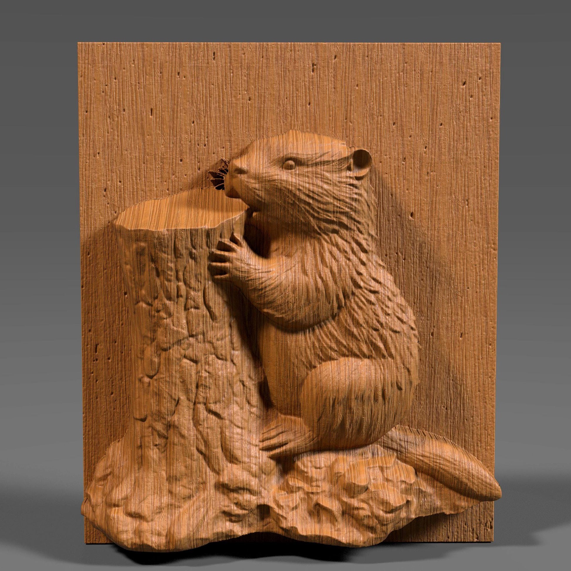 3D STL bas relief of a Canadian beaver chewing on a tree stump, designed for CNC carving, 3D printing, and laser engraving. As the national animal of Canada, the beaver is a proud symbol of resilience and heritage. Ideal for rustic wall art, patriotic gifts, and wildlife-themed decor. Suitable for wood, resin, or stone projects.