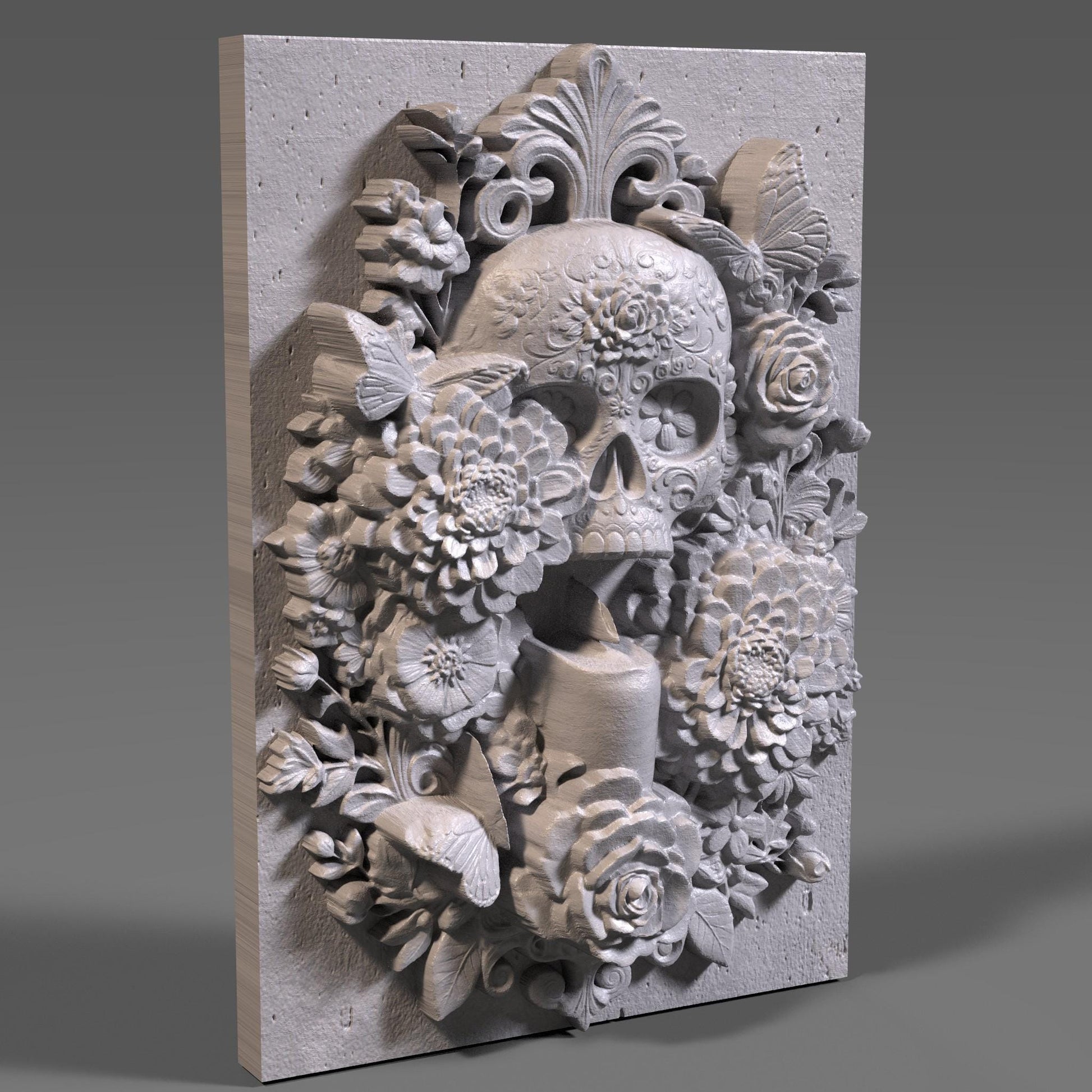Sugar Skull Relief STL File: Día de los Muertos CNC Carving (Digital Download)