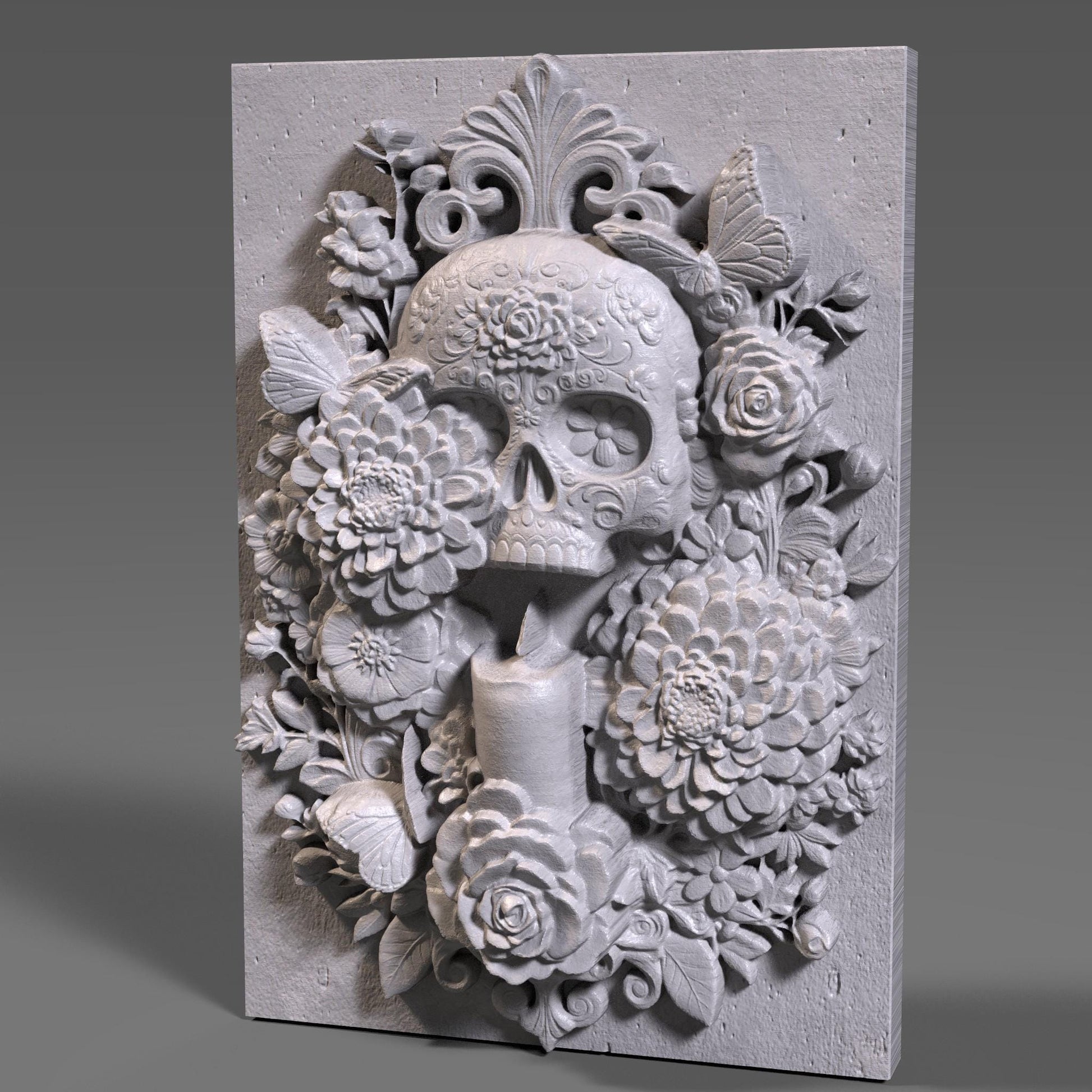 Sugar Skull Relief STL File: Día de los Muertos CNC Carving (Digital Download)