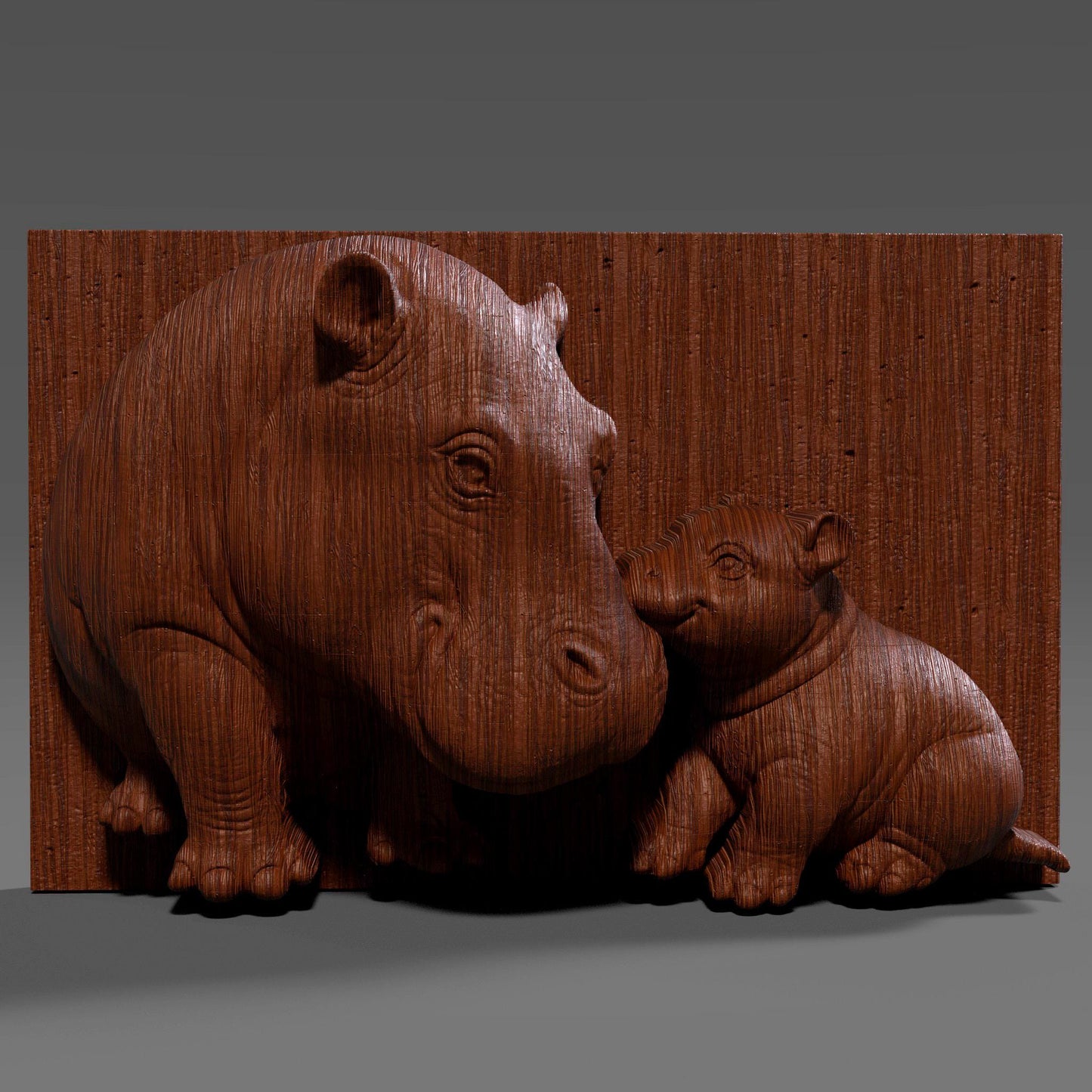 Hippo Mother and Baby 3D Relief STL - CNC Carving, Laser Engraving (Digital Download)