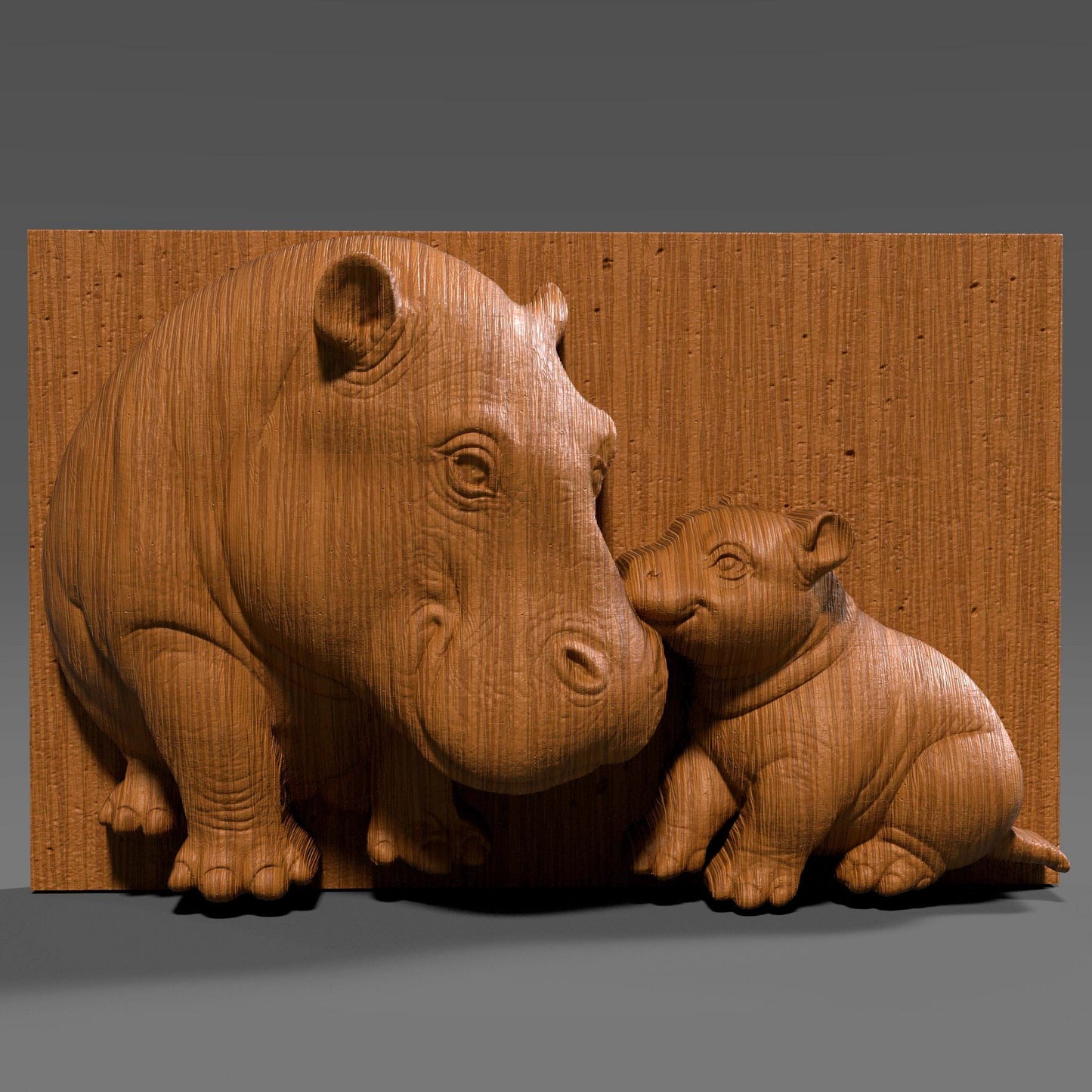 Hippo Mother and Baby 3D Relief STL - CNC Carving, Laser Engraving (Digital Download)