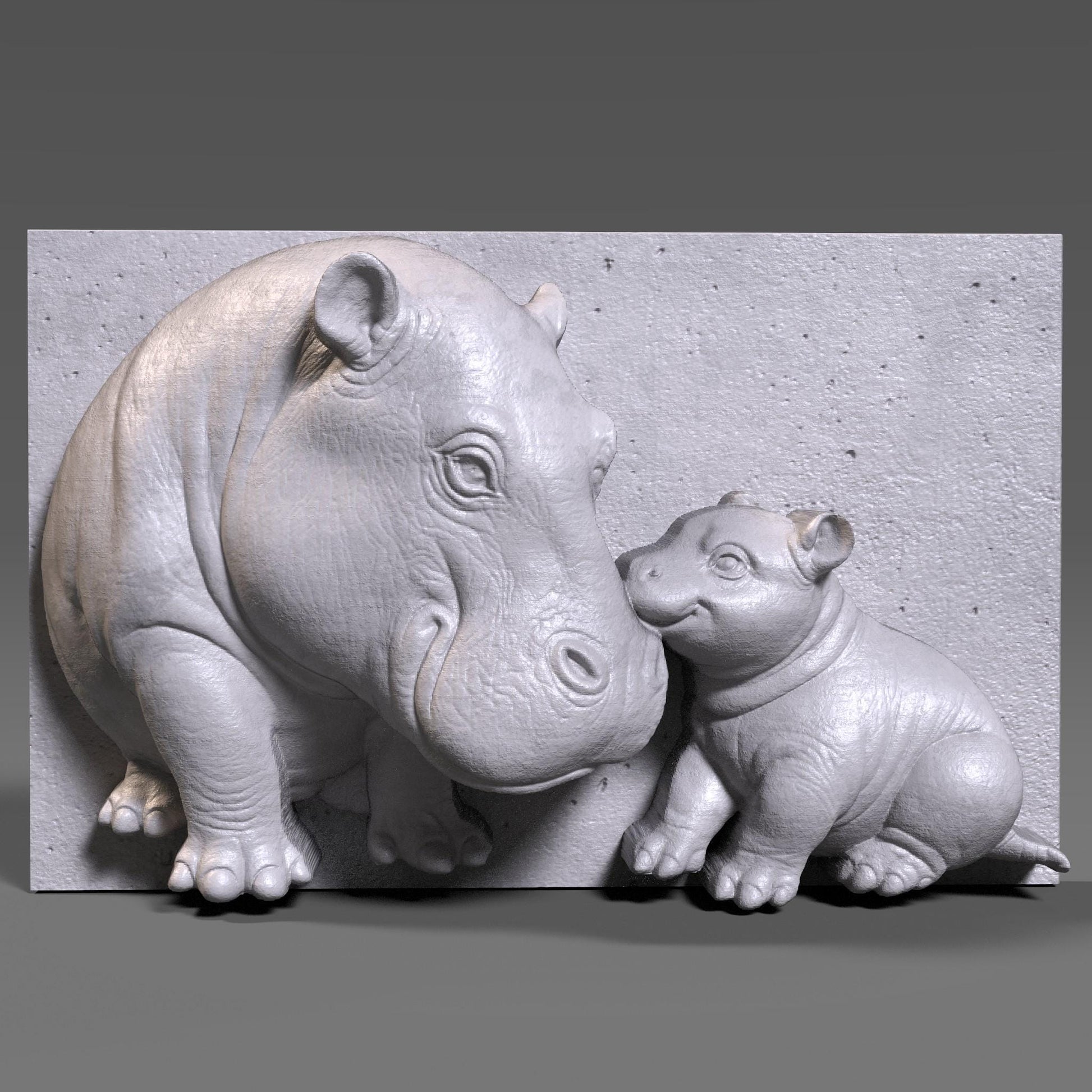 Hippo Mother and Baby 3D Relief STL - CNC Carving, Laser Engraving (Digital Download)