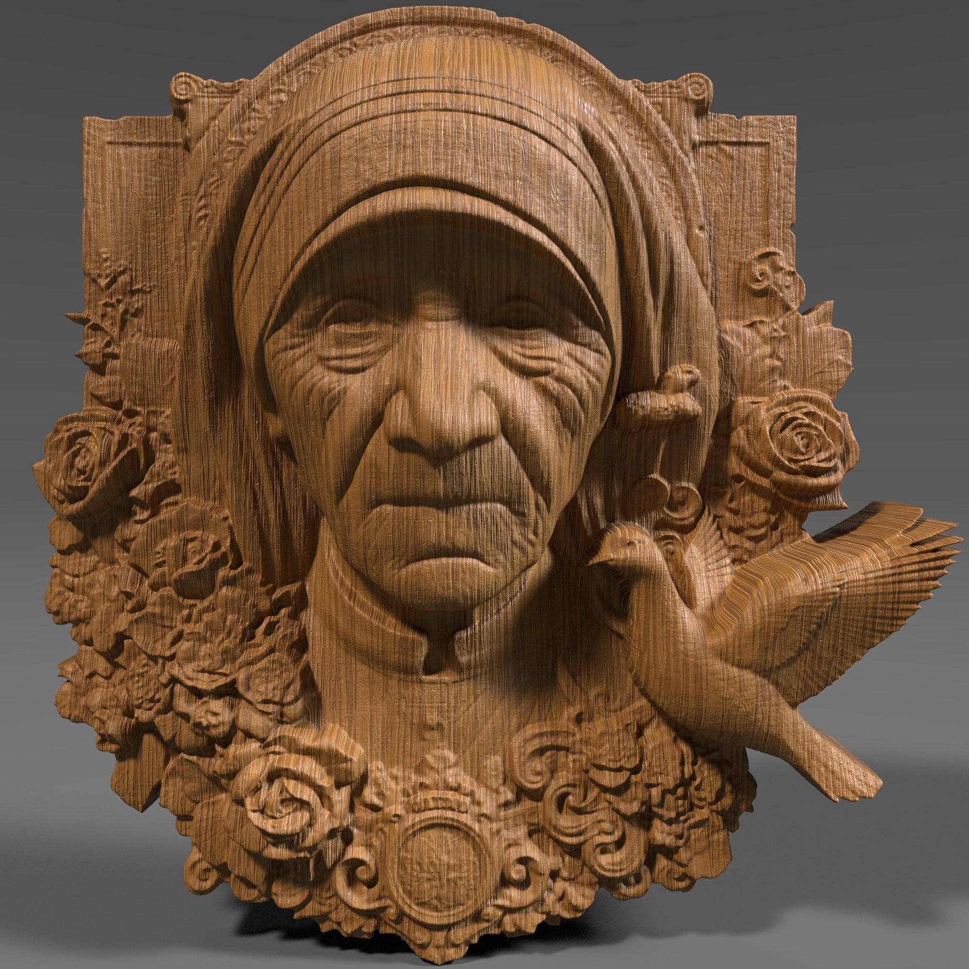 Mother Teresa 3D Relief Model: CNC, Laser, Print STL File (Digital Download)