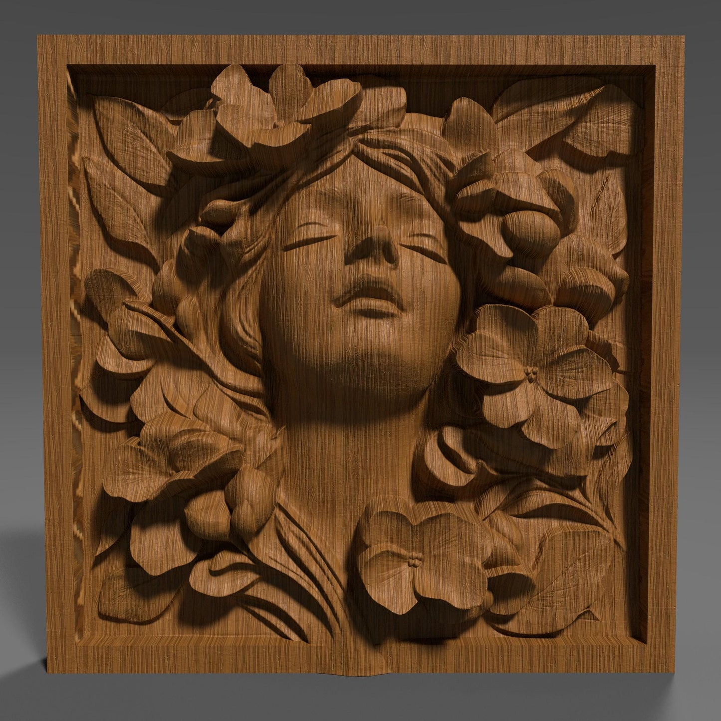 Floral Woman Bas Relief STL File: CNC Wood Carving (Digital Download)