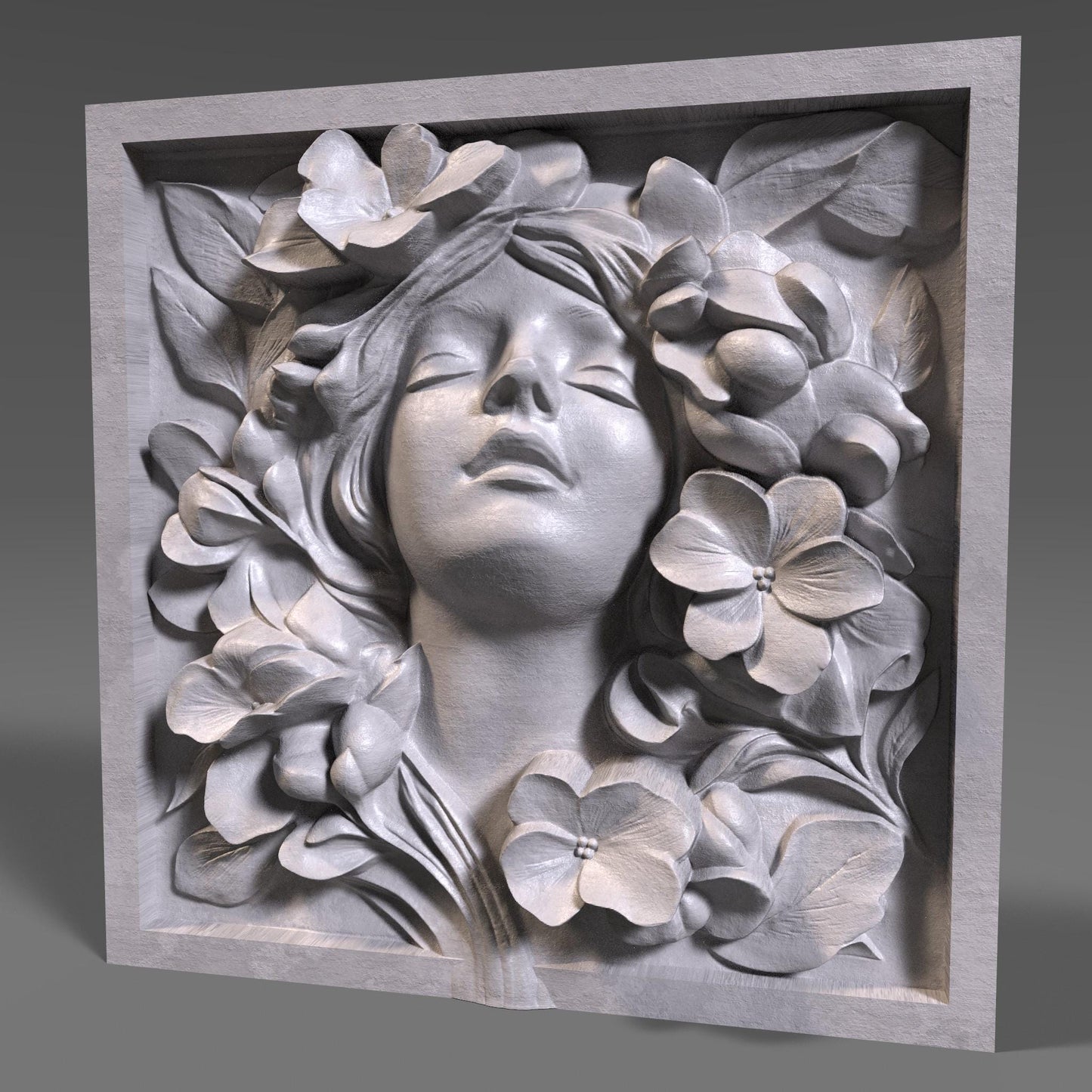Floral Woman Bas Relief STL File: CNC Wood Carving (Digital Download)