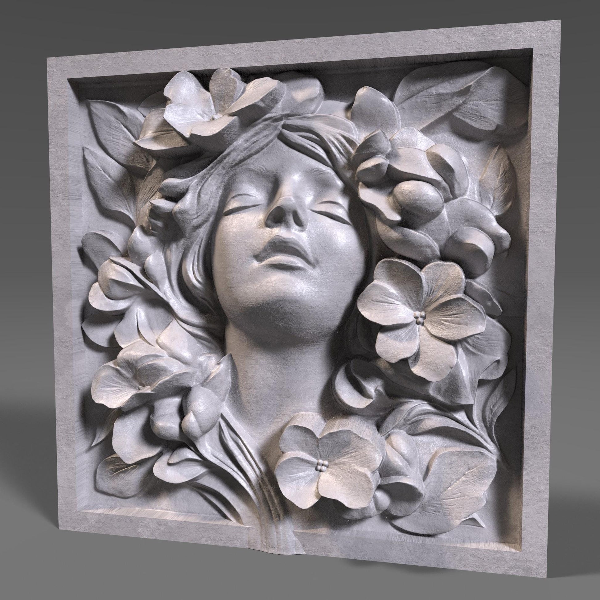 Floral Woman Bas Relief STL File: CNC Wood Carving (Digital Download)