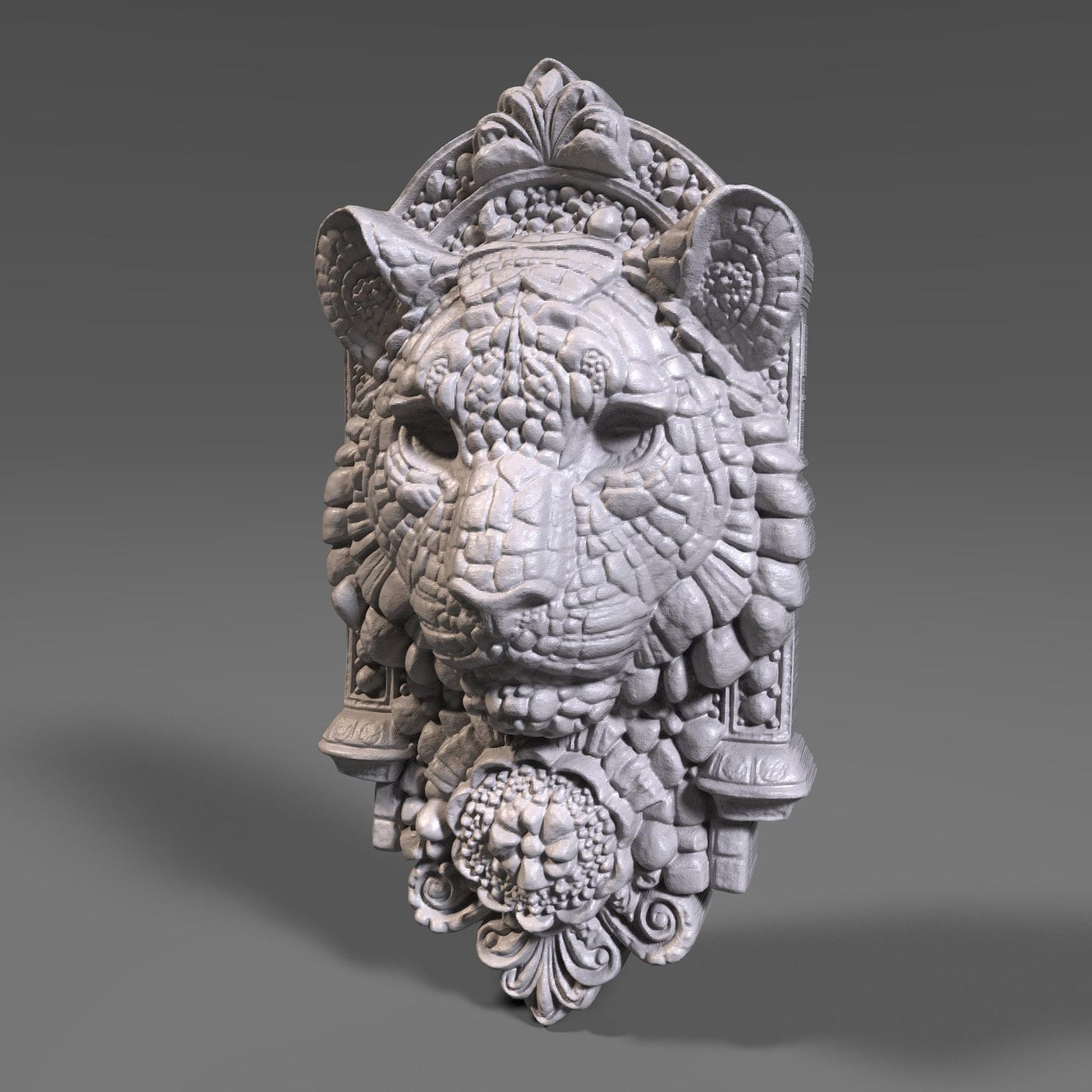 Majestic Tiger Head 3D STL File: Tribal Carving Wall Art (Digital Download)