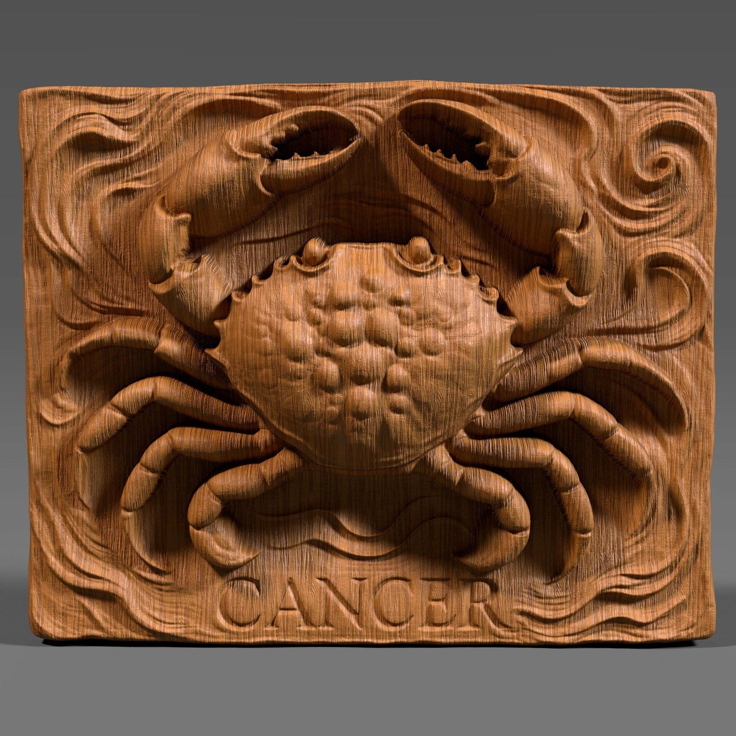 Detailed 3D STL carving of a crab symbolizing the Cancer zodiac sign, with swirling wave patterns and bold claws. Ideal for CNC, 3D printing, or laser engraving. Perfect for horoscope-themed wall art, birthday gifts, or spiritual decor. Works on wood, resin, or stone surfaces.