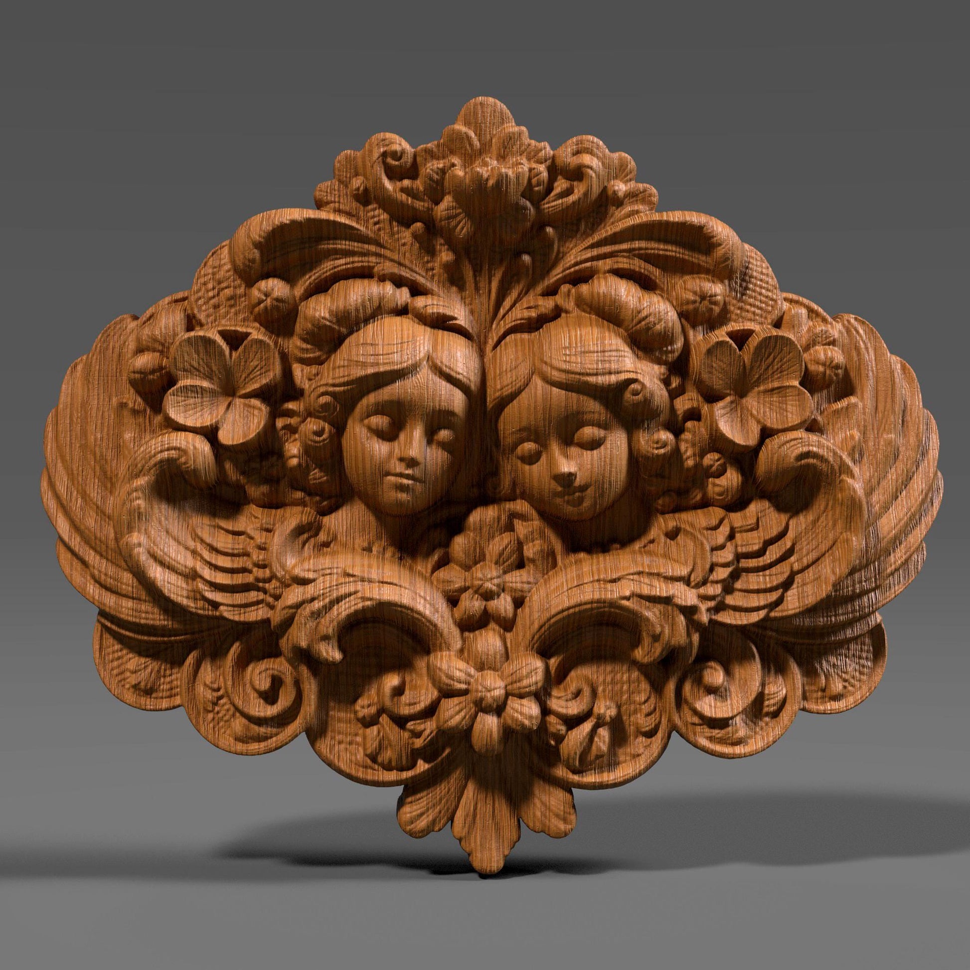 3D STL bas relief of the Gemini zodiac sign featuring twin angelic faces with floral and ornamental detailing. Ideal for CNC carving, 3D printing, and laser engraving. A spiritual and decorative piece for horoscope art, Gemini-themed gifts, or celestial home decor. Designed for wood, resin, or acrylic materials.