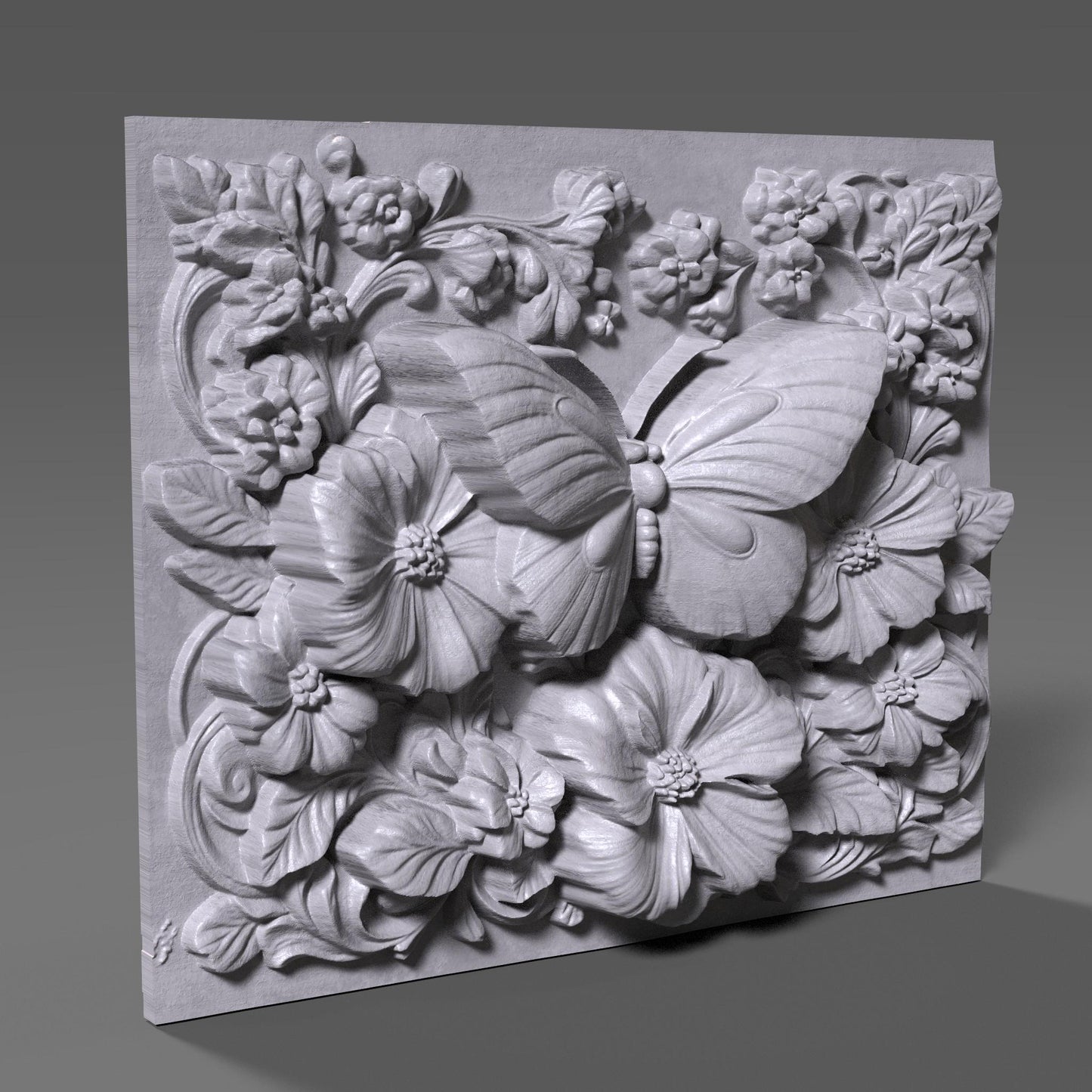 Butterfly Floral Relief STL: CNC Router, Laser Engraving, 3D Print (Digital Download)