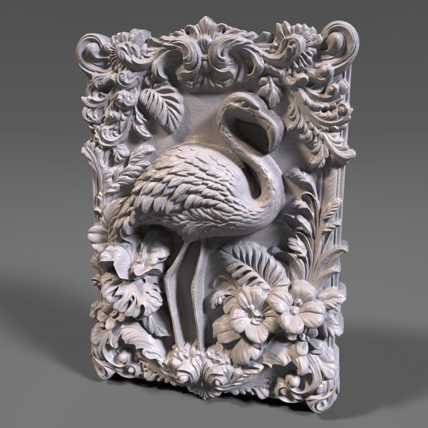Flamingo 3D Relief STL File: CNC Wood Carving (Digital Download)