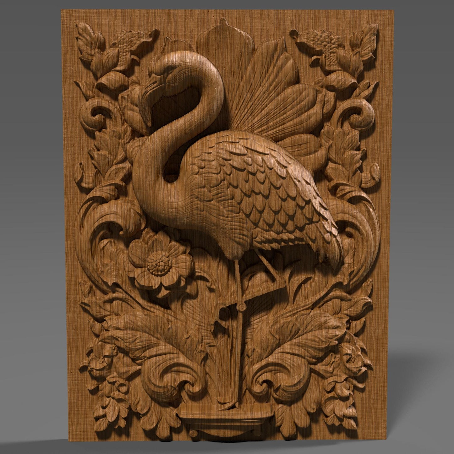 Flamingo 3D Relief: Tropical Bird CNC Carving (STL File)